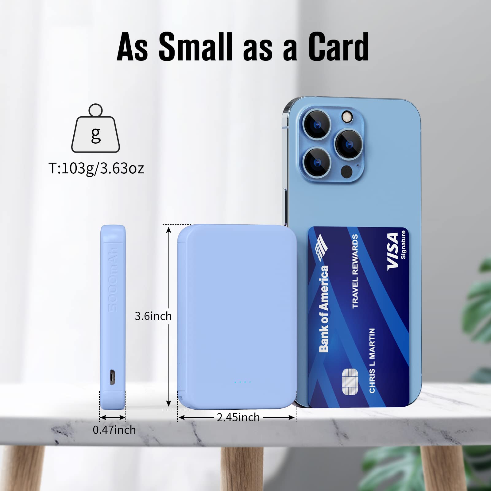 Vanyust Mini Portable Charger Power Bank 5000Mah Capacity External Battery Pack Dual Output Port And Usb C (Input Only) Power Ba