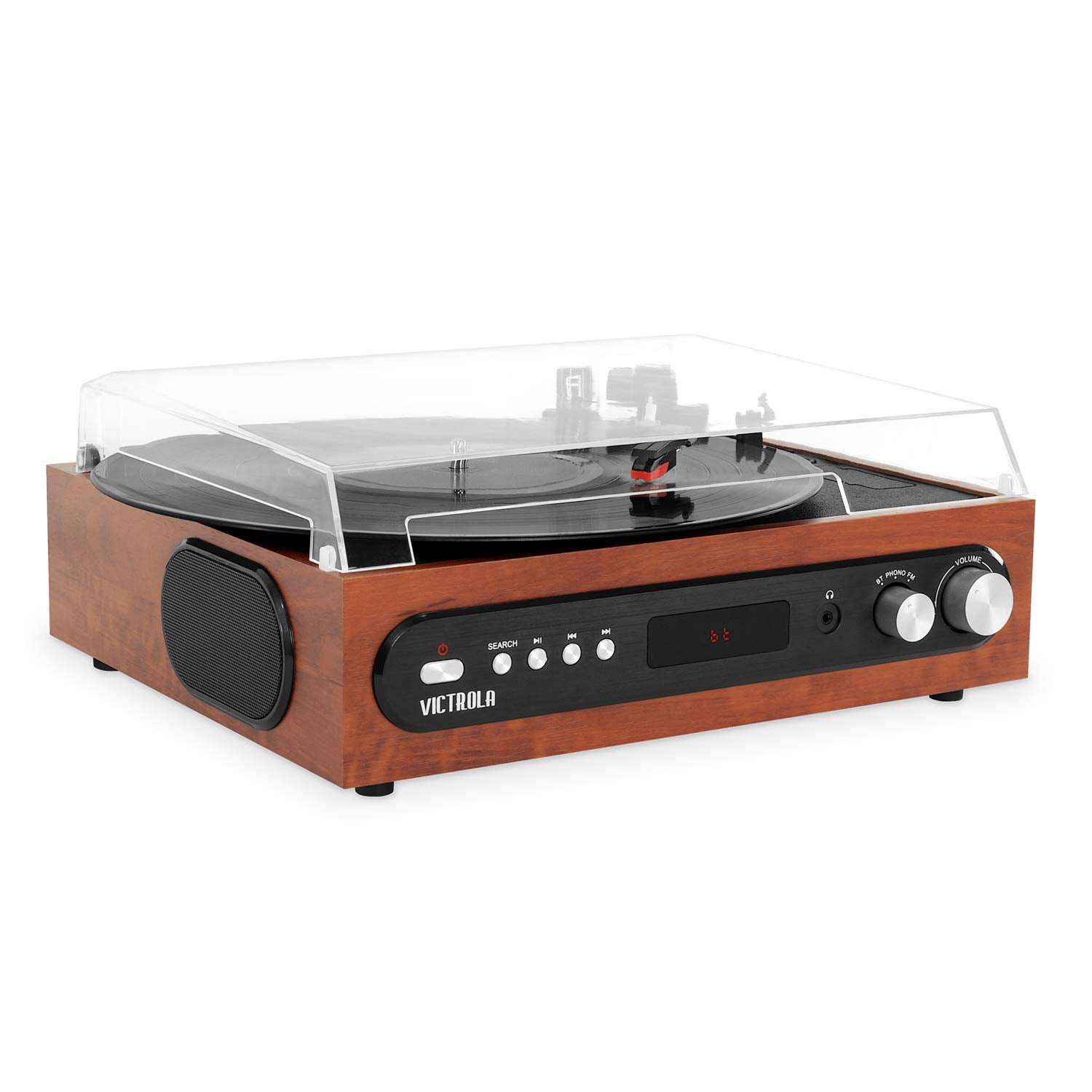 Victrola All In 1 Bluetooth Record Player With Built In Speakers And 3 Speed Turntable Mahogany (Vta 65 Mah)