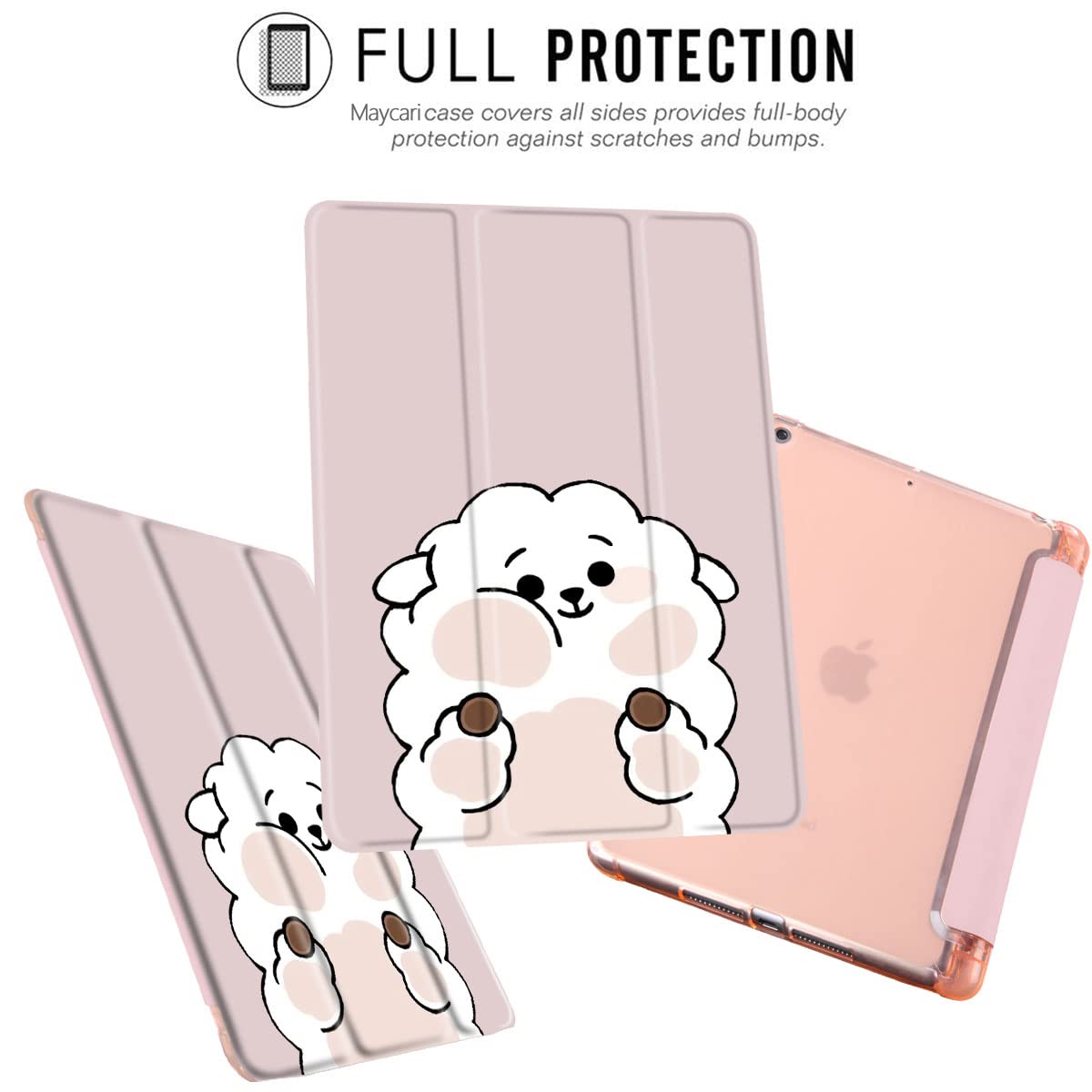 Maycari Cute Animal Case For Ipad 9.7 Inch 2017/2018 With Pencil Holder, Lovely Pink Sheep Ipad 5Th/6Th Generation Soft Tpu Back