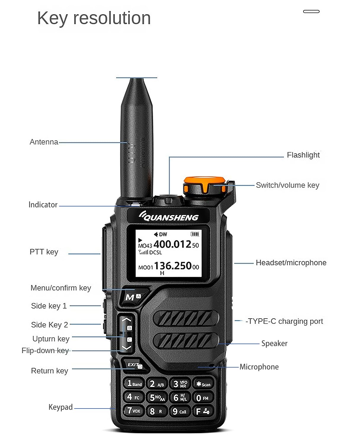Quansheng Uvk5 Am/Fm/Dtmf Walkie Talkie 200 Channel Type C Charging Three Frequency Receiving Walkie Talkie Noaa Weather Forecas