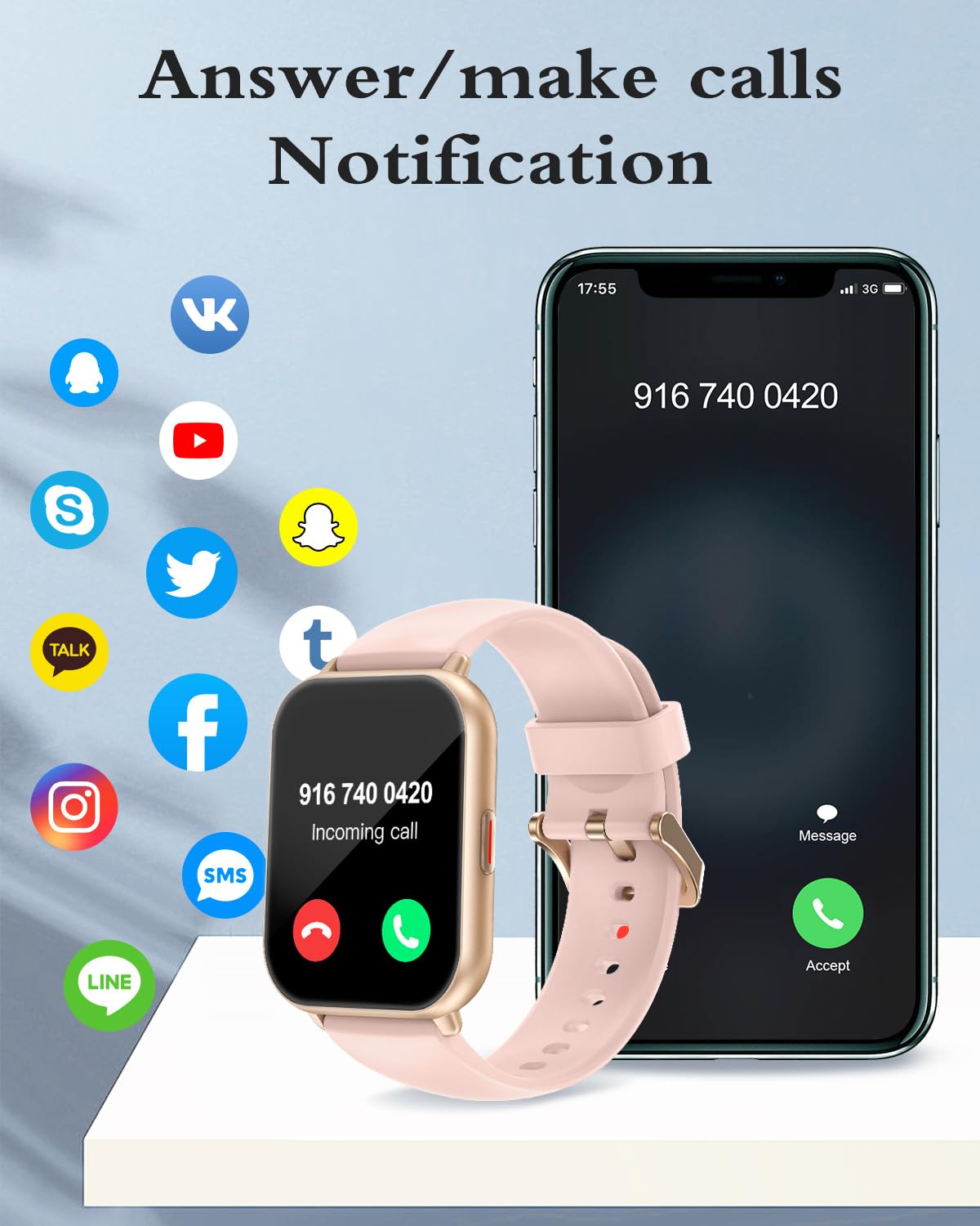 Ruimen Smart Watch Answer/Make Calls Fitness Watch With Voice Assistant Reloj Inteligente 1.7