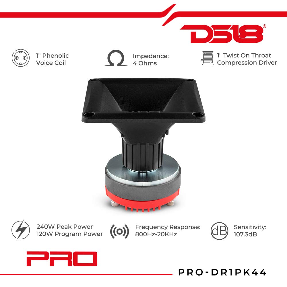 Ds18 Pro-Dr1Pk44 1 Twist On Throat Compression Driver With 1 Phenolic Voice Coil And Pro-H44/Bk Horn 240 Watts 8-Ohm