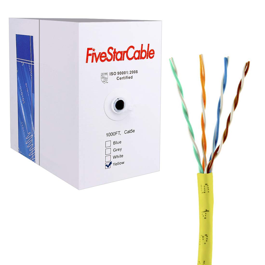 Fivestarcable Cat5E 1000 Ft. Utp 24Awg Cca Twisted Pair Networking Ip Ethernet Security Camera Bulk Cable Wire Pull Box   Yellow Color