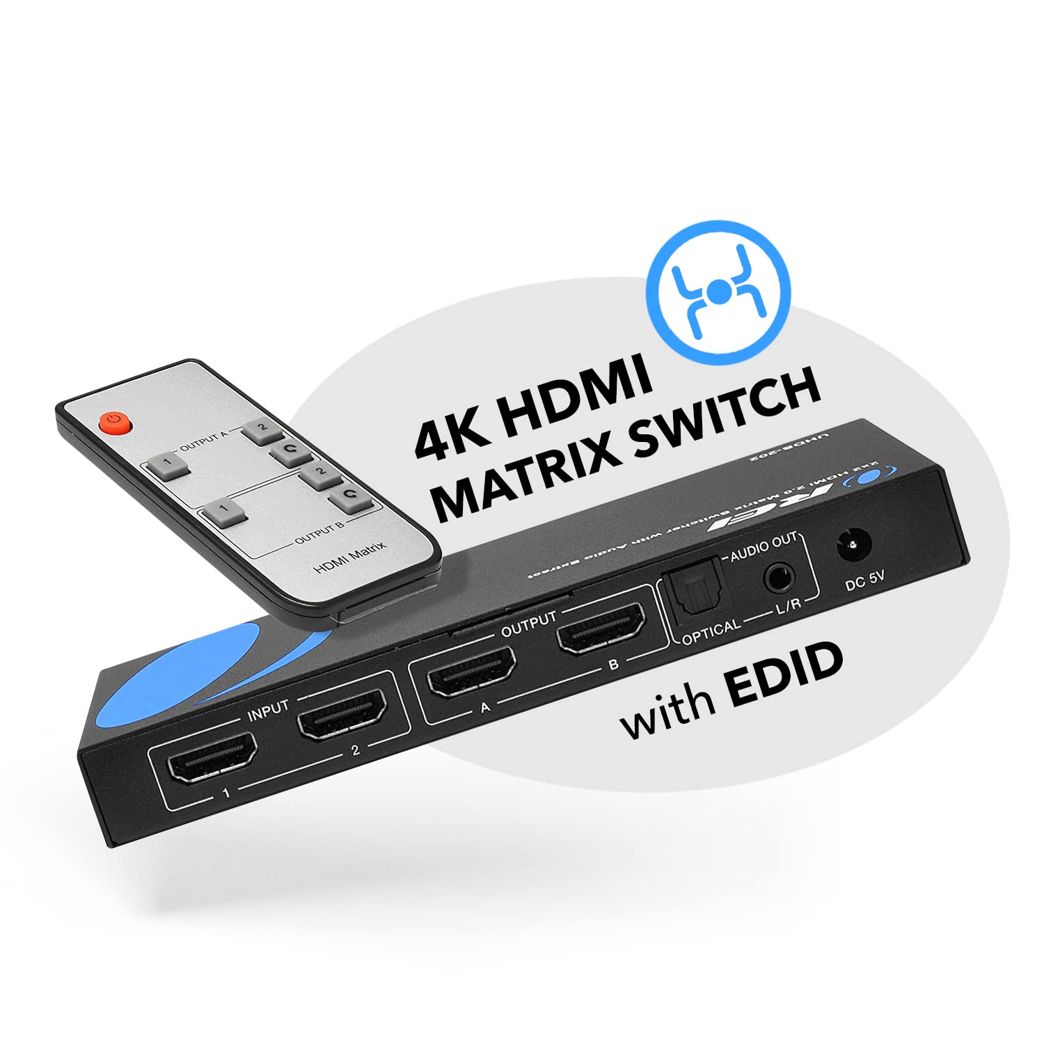 Orei 4K Hdmi Matrix Switch 2 X 2, Switcher 18G Ultrahd Supports Upto 4K @ 60Hz & 1080P Ir Edid Hdcp 2.  Remote Control (Uhds 202