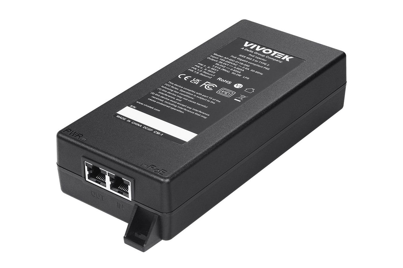 Vivotek Network APGIC011B090 1xGE 90W bt PoE Injector Brown Box