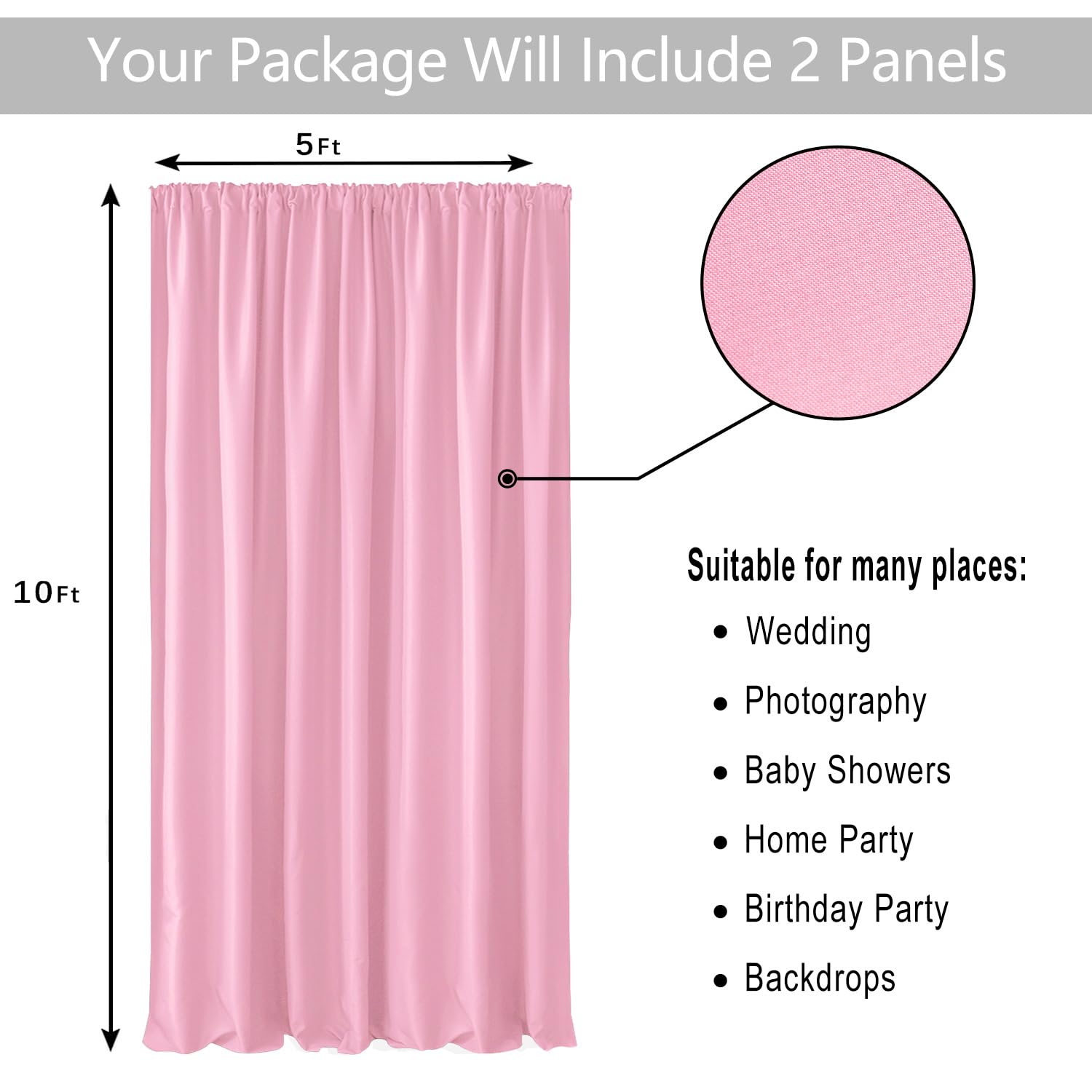 Hiasan Pink Backdrop Curtains For Parties, Polyester Photography Backdrop Drapes For Baby Shower, Wedding Decorations, 5Ftx10Ft,