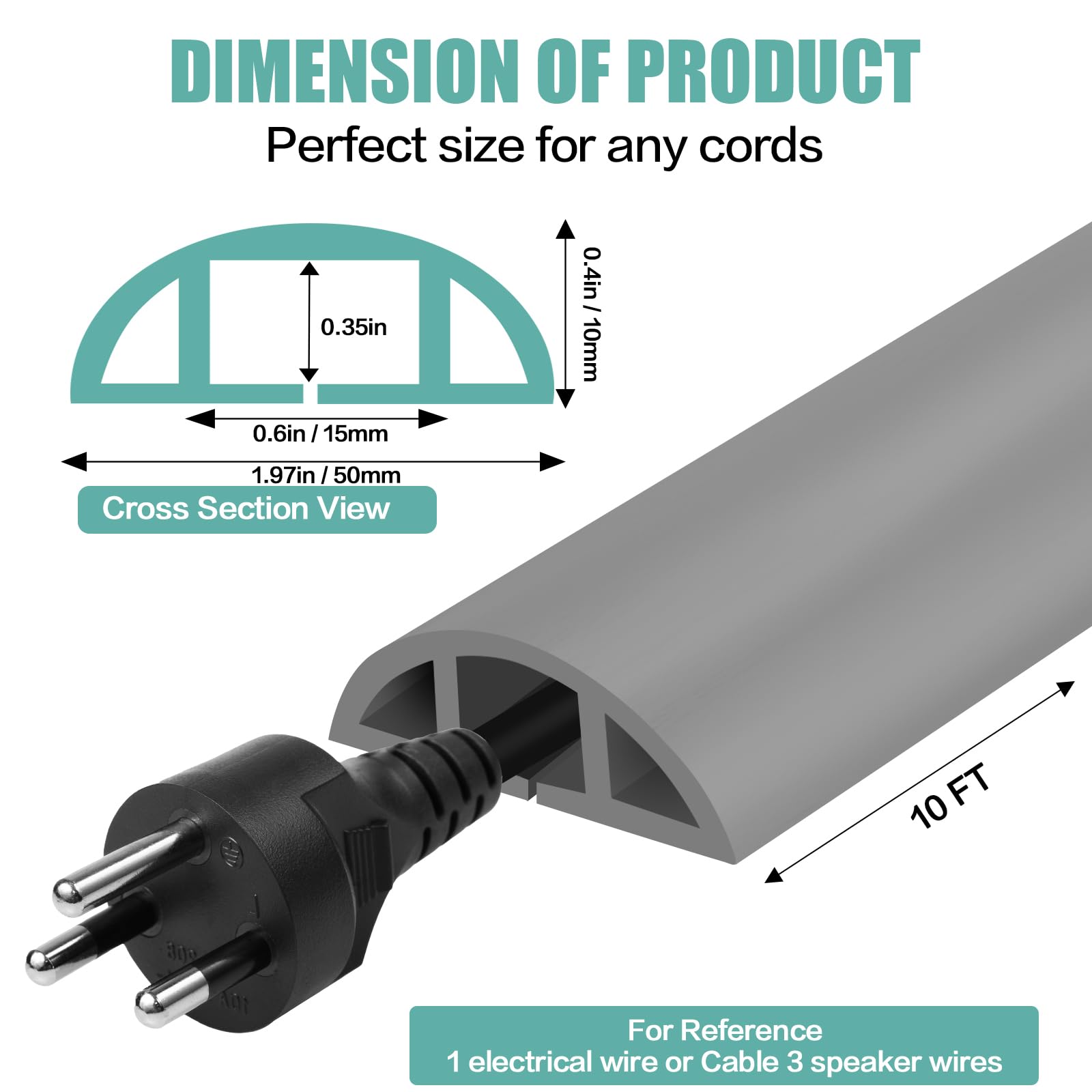 Floor Cord Cover Cable Cavity 0.6''X0.35'' Self Adhesive Cord Hider Floor 10Ft Floor Cable Management Power Cord Protector Floor