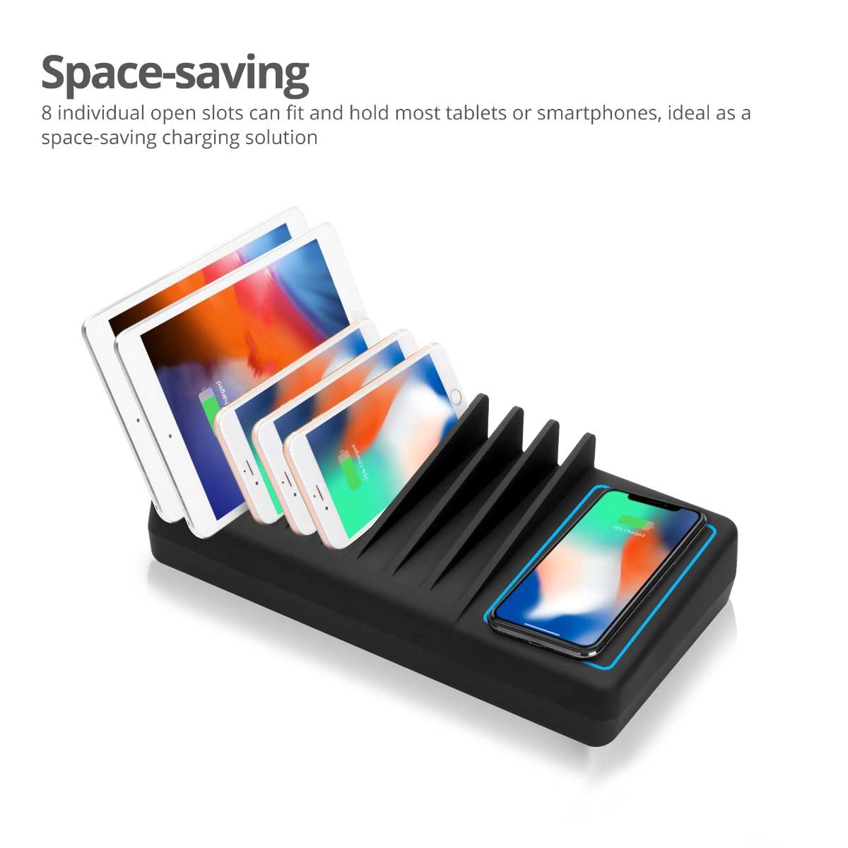 Siig 10 Port 90W Usb Charging Station With Qi Wireless And Usb C Charging, Ambient Light Deck Compatible With Iphone Ipad Samsun