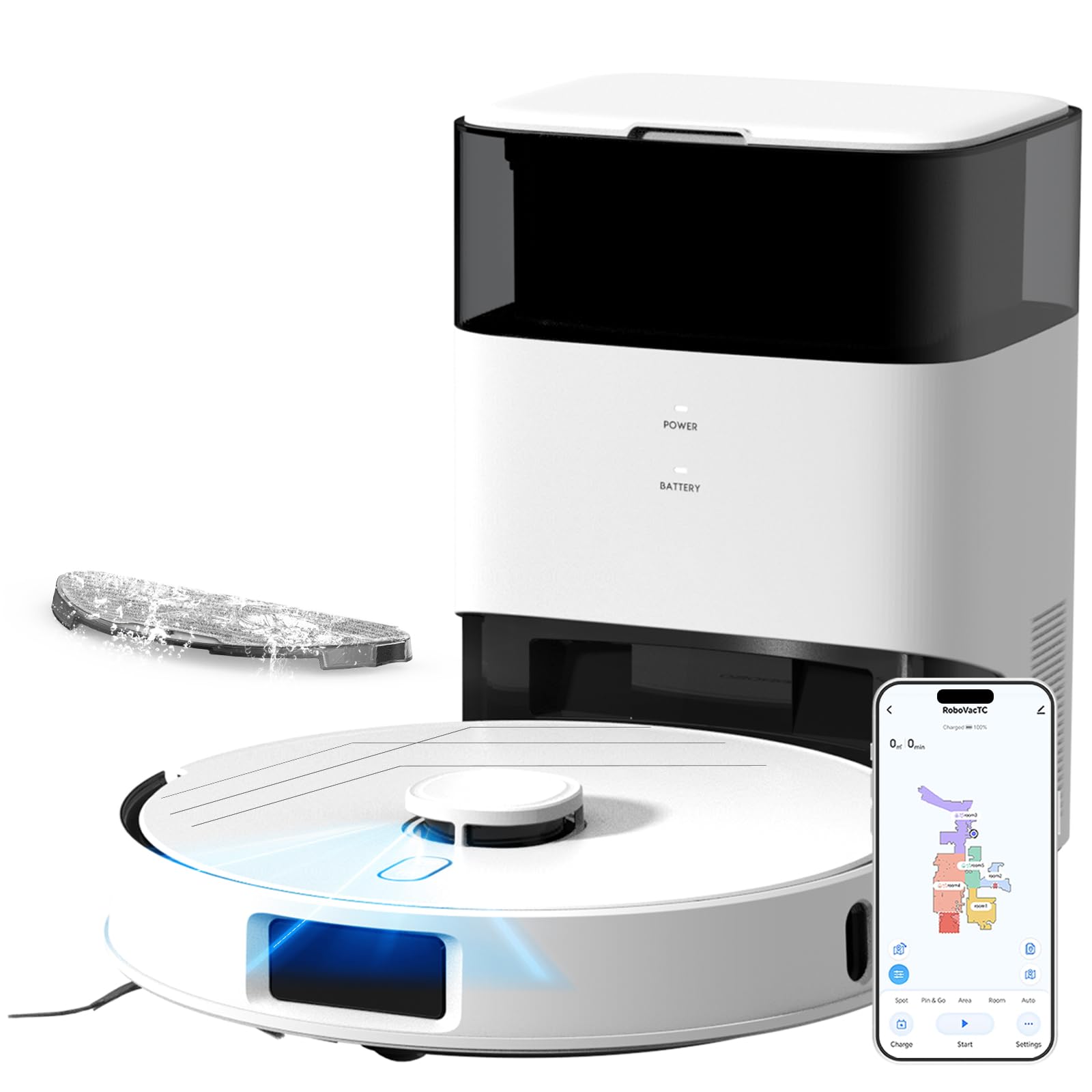 T30+ Robot Vacuum and Mop SelfEmptying with 12,000Pa, NoCollision Obstacle Avoidance, Carpet Detection, AntiTangle Brushes, 2