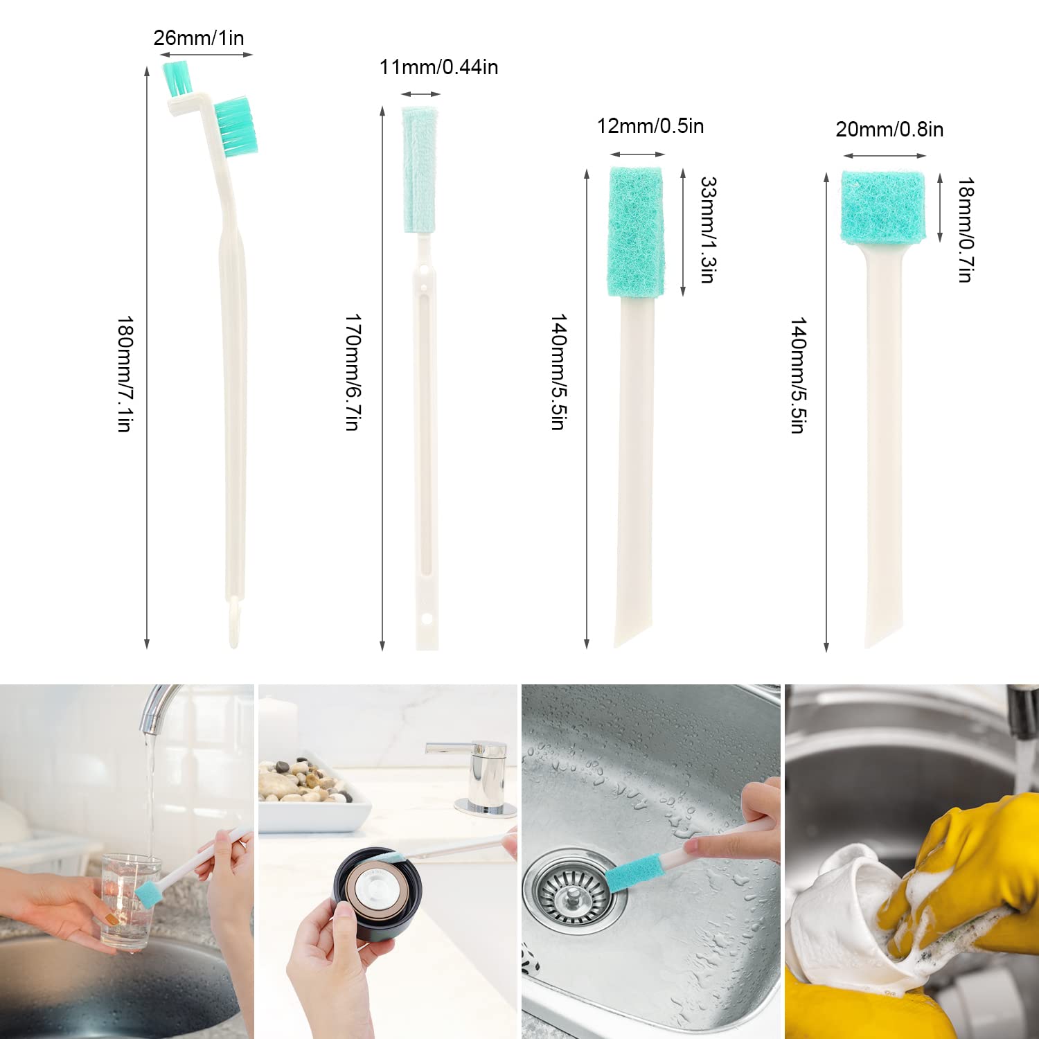 Savita 16Pcs Small Household Cleaning Brushes, Tiny Cleaning Brush Set Micro Scrubber 8 In 1 Detail Sponge Cleaning Brush Small