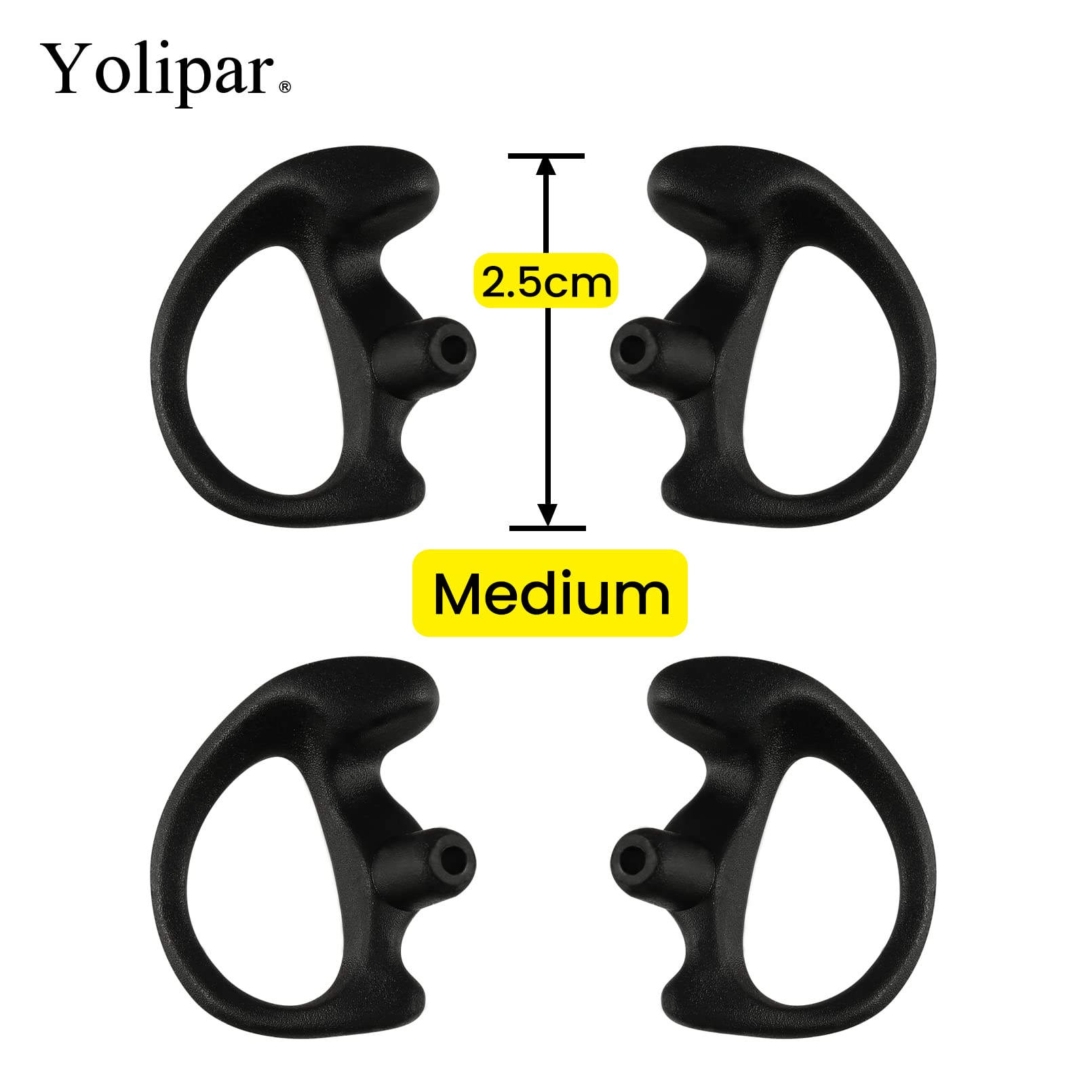 Yolipar Replacement Soft Silicone Eardud Earmold For Walkie Talkie Audio Kit Air Acoustic Tube Earpiece Headset (Black, Medium(2