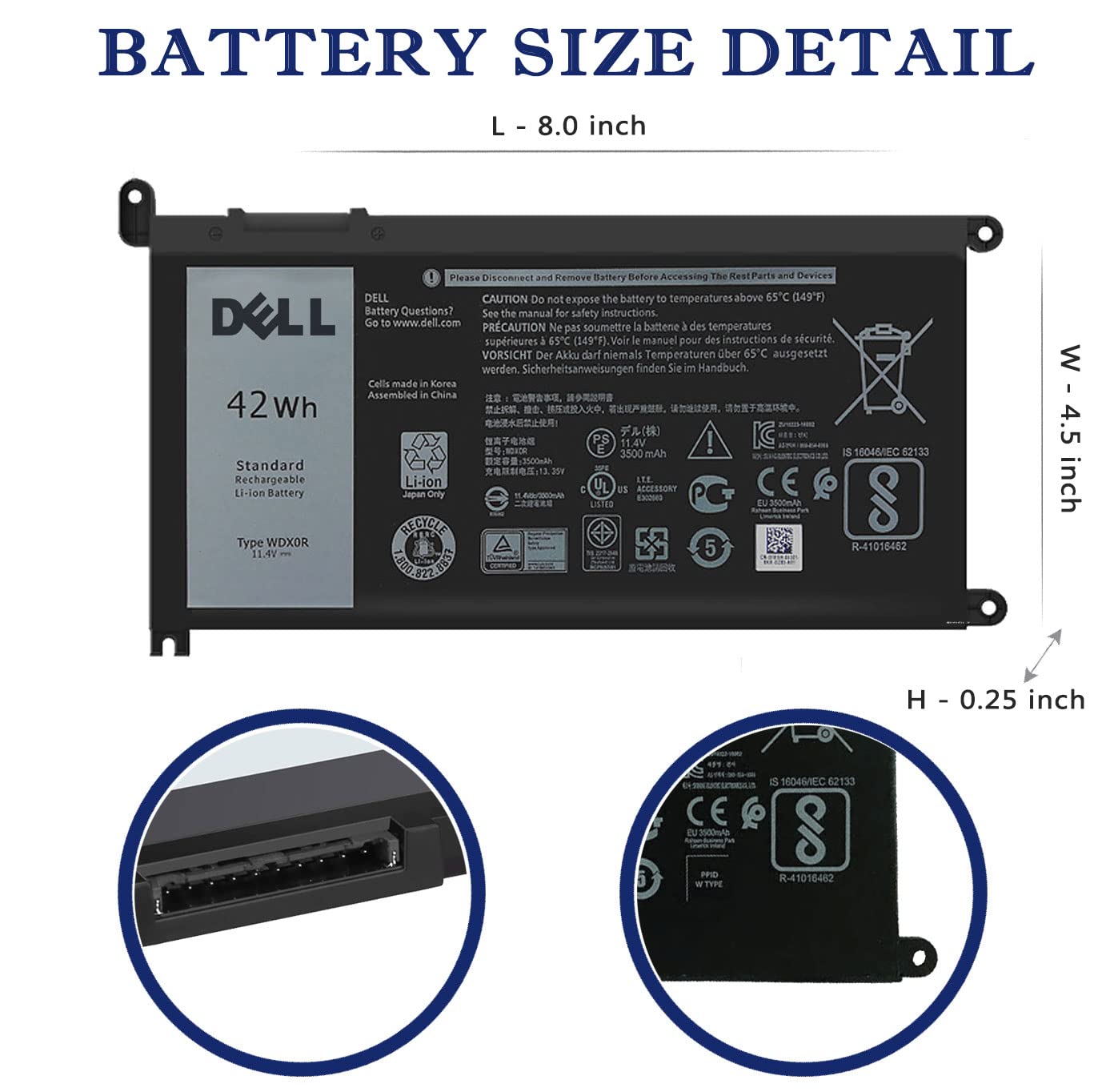Dell Wdx0R Notebook Battery For Dell Inspiron 15 7579 7573 7560 7569 7570 5565 5567 5568 5570 5578 5579 7586 13 7368 7378 5368 5