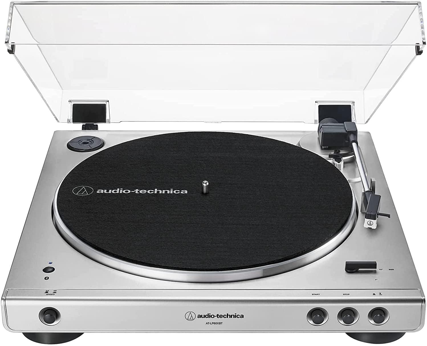 Audio-Technica AT-LP60XBT-SV Fully Automatic Bluetooth Belt-Drive Stereo Turntable, Silver, Hi-Fi, 2 Speed, Dust Cover, Anti-Res