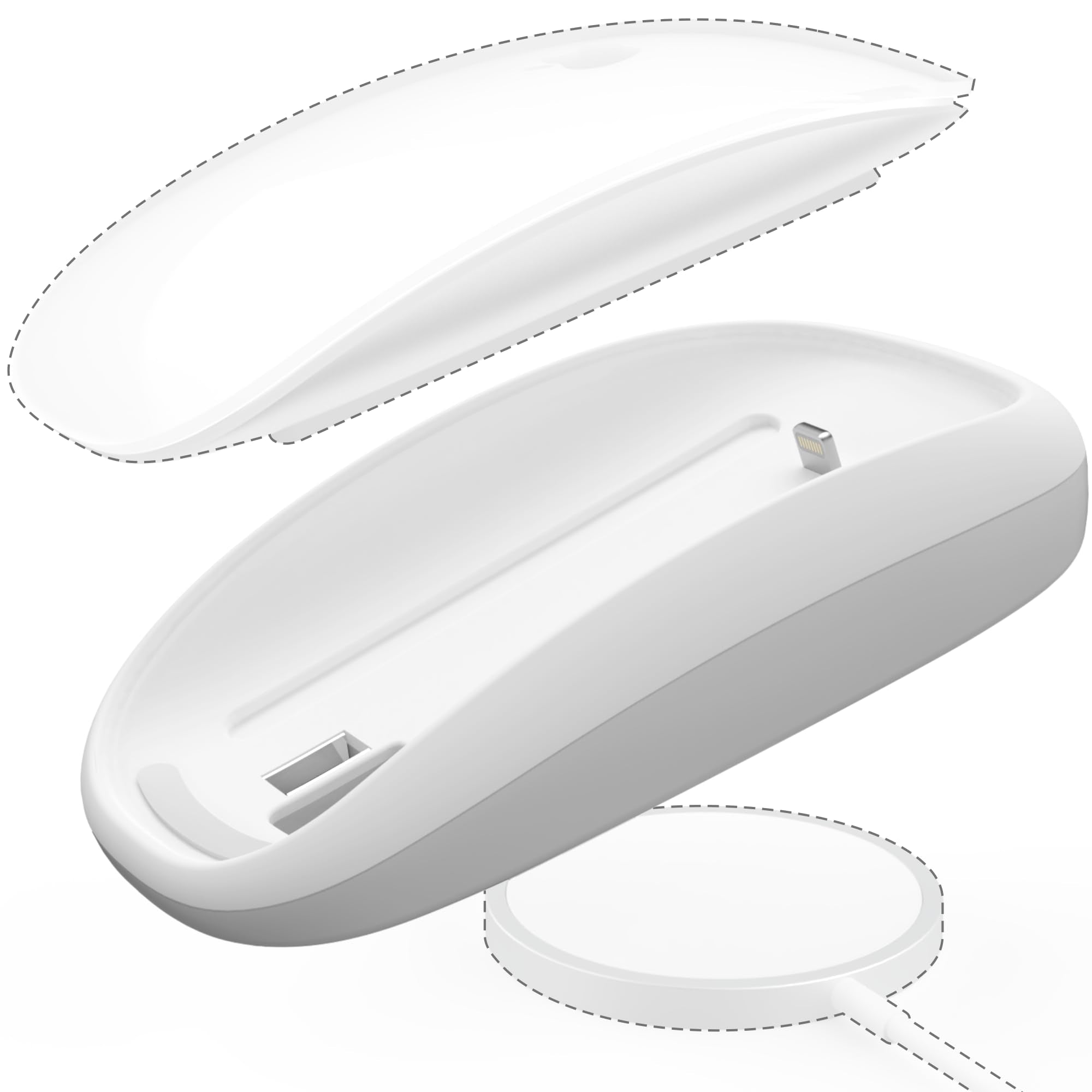TATOFY Mouse Charger Compatible with Magic Mouse 2 (Lighting) Grip with Wireless Charging Support, Ergonomic Base (White)