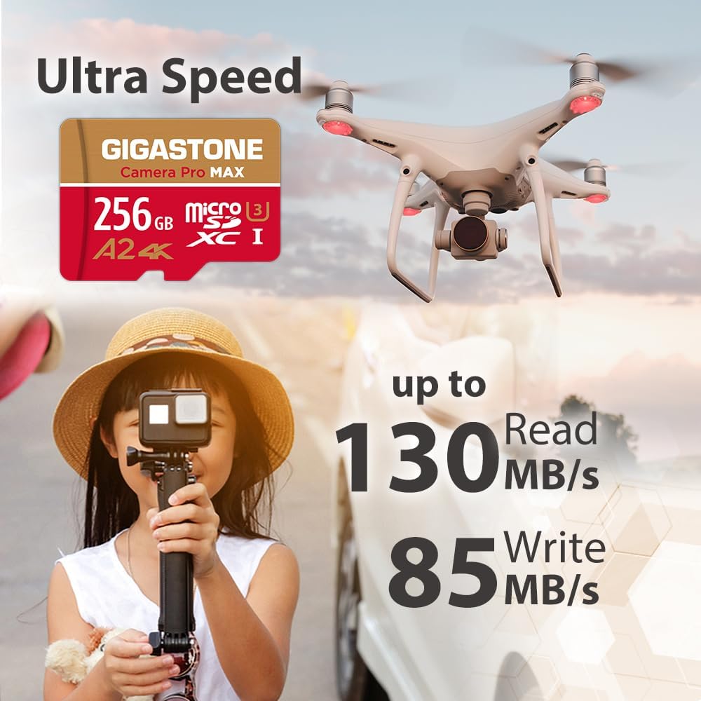 [5 Yrs Free Data Recovery] Gigastone 256Gb Micro Sd Card With Usb 3.2 Type C Card Reader, 4K Camera Pro Max, Speed Up To 130Mb/S
