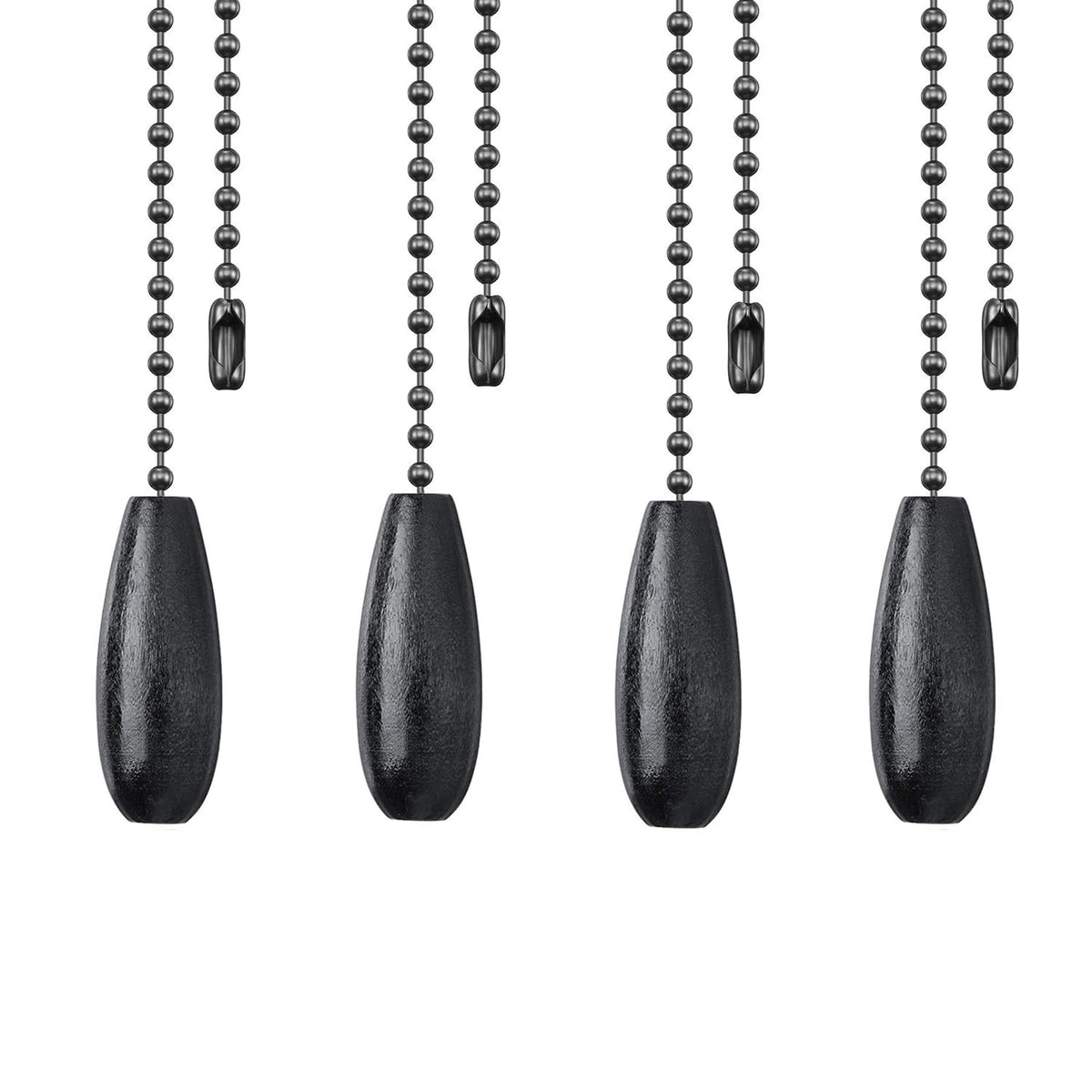 Dotlite 4Pack Black Wooden Ceiling Fan Pull Chain Extender, 12In Decorative Fan String Pulls Extension,3Mm Diameter Beaded Chain