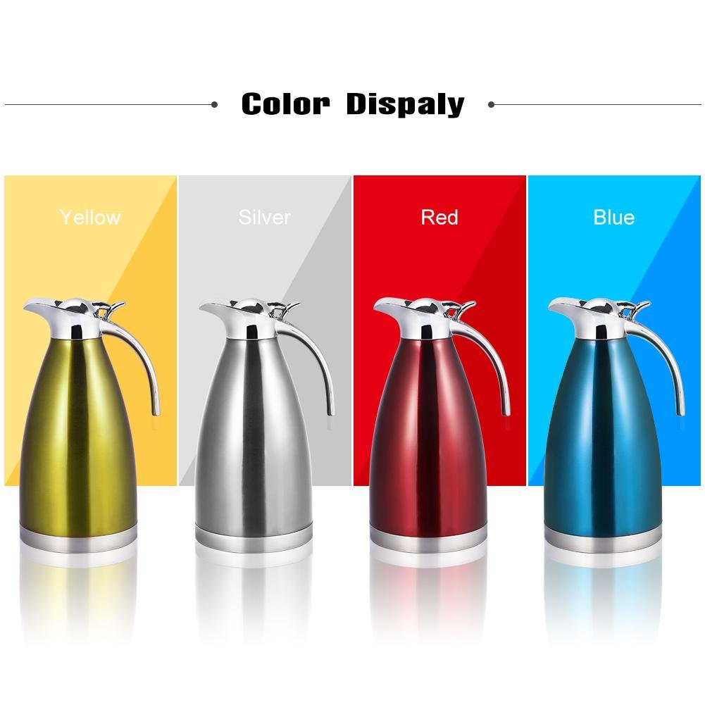 Vacuum Insulated Jug Thermal Carafe Stainless Steel Double Wall Insulation Pot For Coffee Juice Milk Tea Beverages Silver(1.5L/2