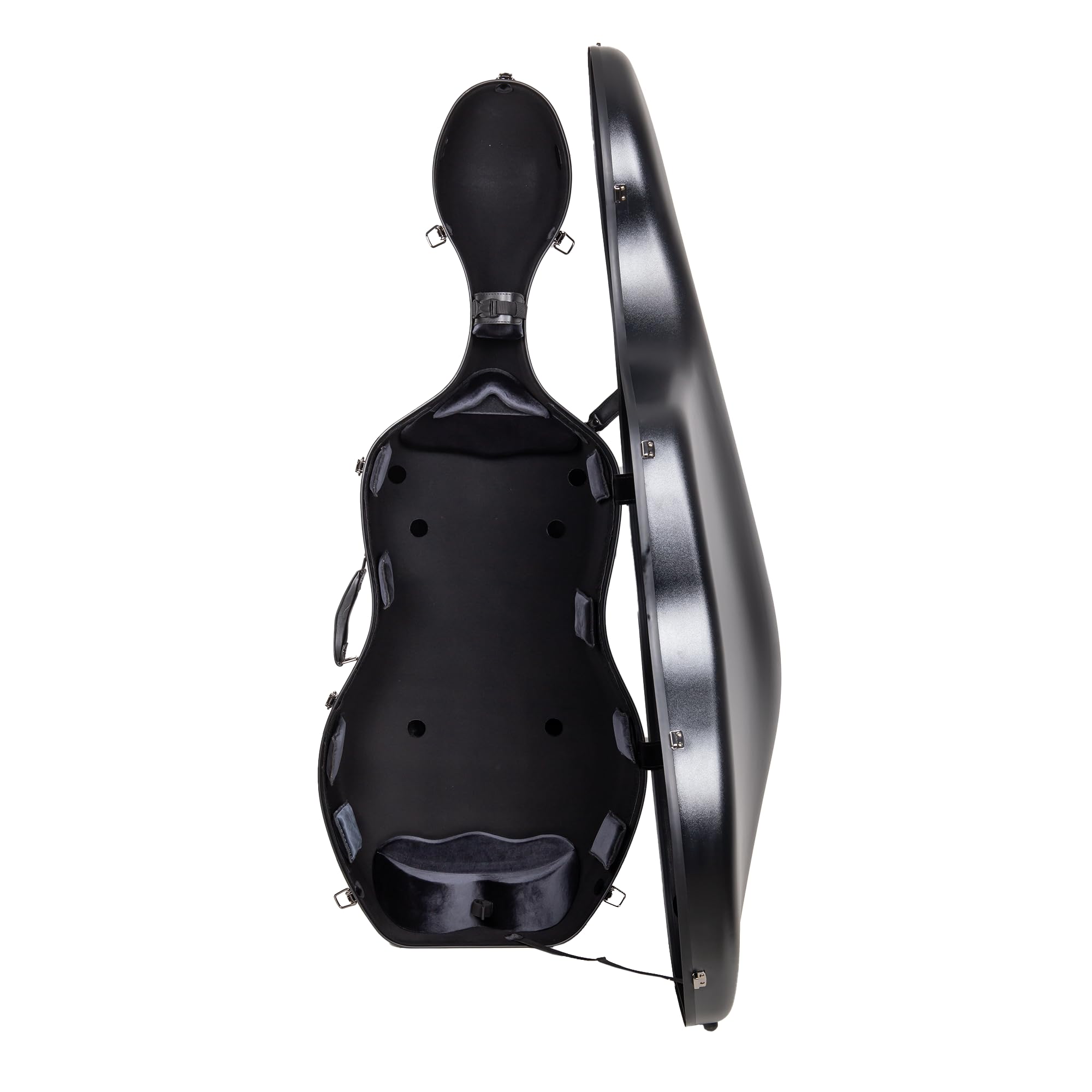 Crossrock Poly Carbon Cello Case For 4/4 Full Size | Black Scratch-Resistant Shell, Black Velvet Interior, Wheels, Music Pouch -