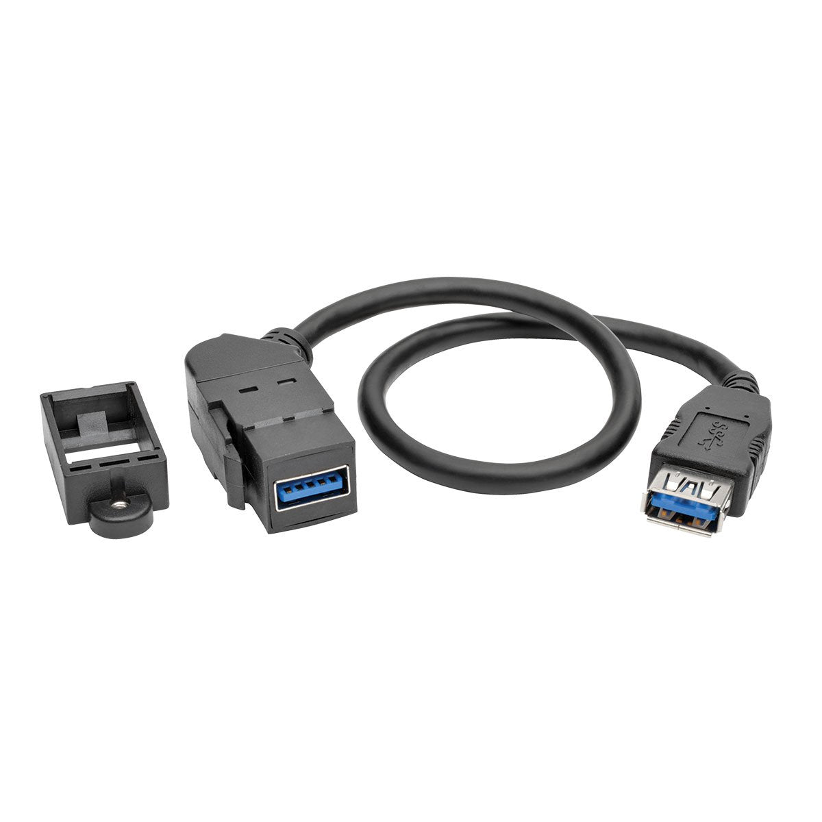 Tripp Lite Usb 3.0 Keystone/Panel Mount Coupler Cable (F/F), Angled Connector, All In One, Black, 1 Ft. (U325 001 Kpa Bk)