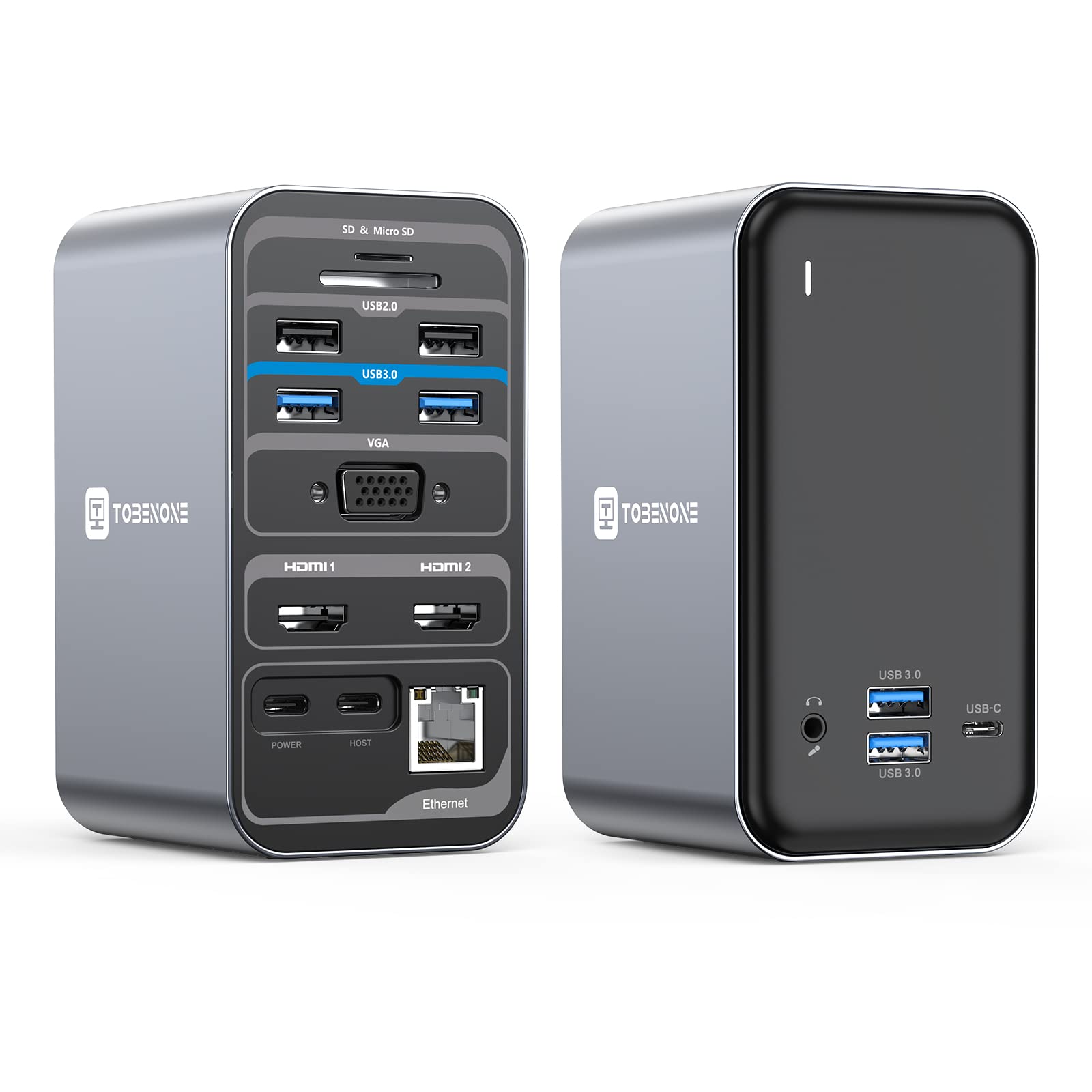 TobenONE USB C Laptop Docking Station Dual Monitor, 15-in-1 USB C Dock with Dual HDMI, 65W Power Supply, VGA, 4 USB 3.0, 2 USB 2