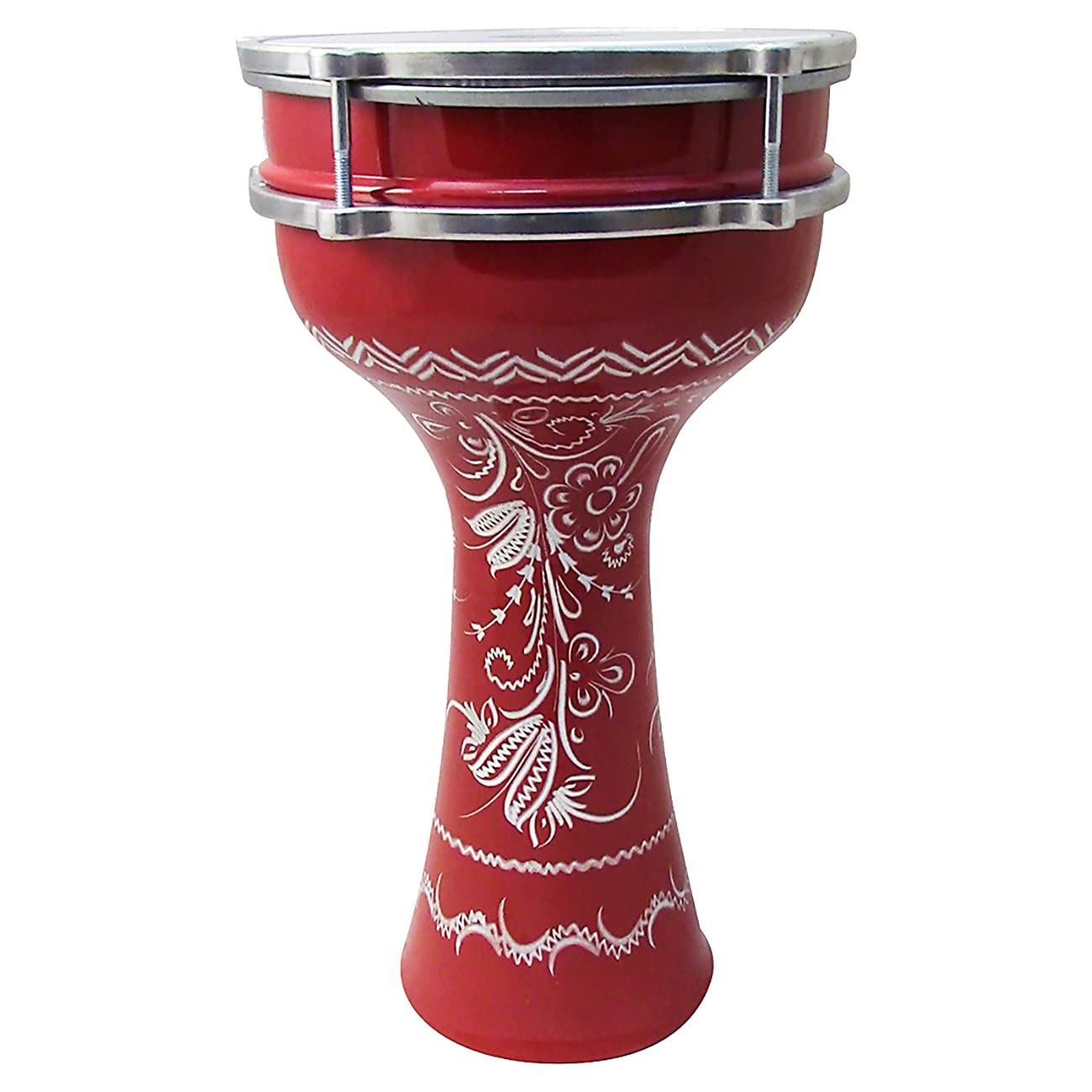 Zaza Percussion 16 Length Aluminum Darbuka, 8 Tunable Synthetic Head Turkish Doumbek Drum (Red   Engrave)