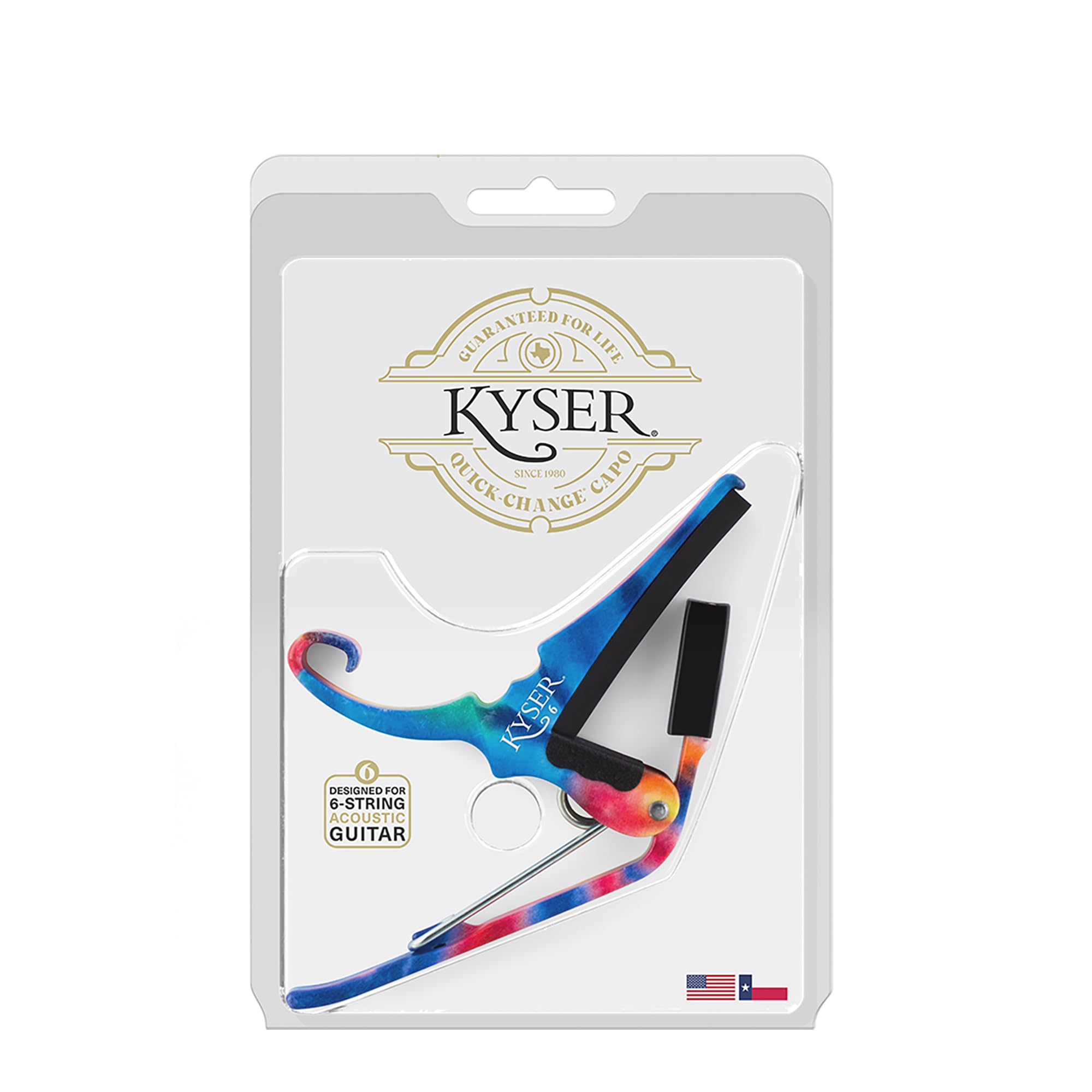 Kyser Quick Change Guitar Capo For 6 String Acoustic Guitars, Tie Dye, Kg6Tda