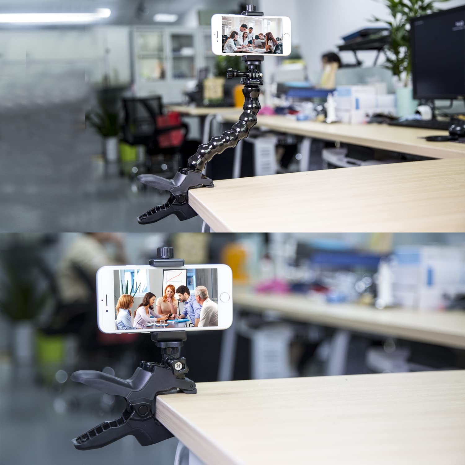 Suptig Phone Holder Desk Gooseneck Mount, Cell Phone Clamp Clip for Pole, Mobile Phone Mount Stand, Compatible for iPhone 14 Plus Phone 13 Pro Xs Max XR X 8 7 6 6s Plus and Other 4 7'' Device