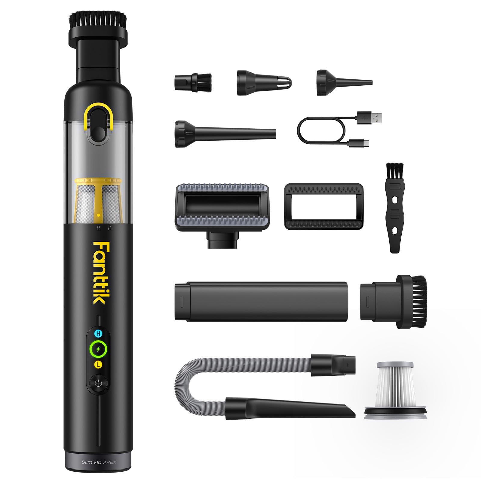 Fanttik Slim V10 Apex Cordless Car Vacuum, 4-in-1 Portable Mini Handheld Vacuum, 19000pa Suction Power, Upgraded Smart Digital D