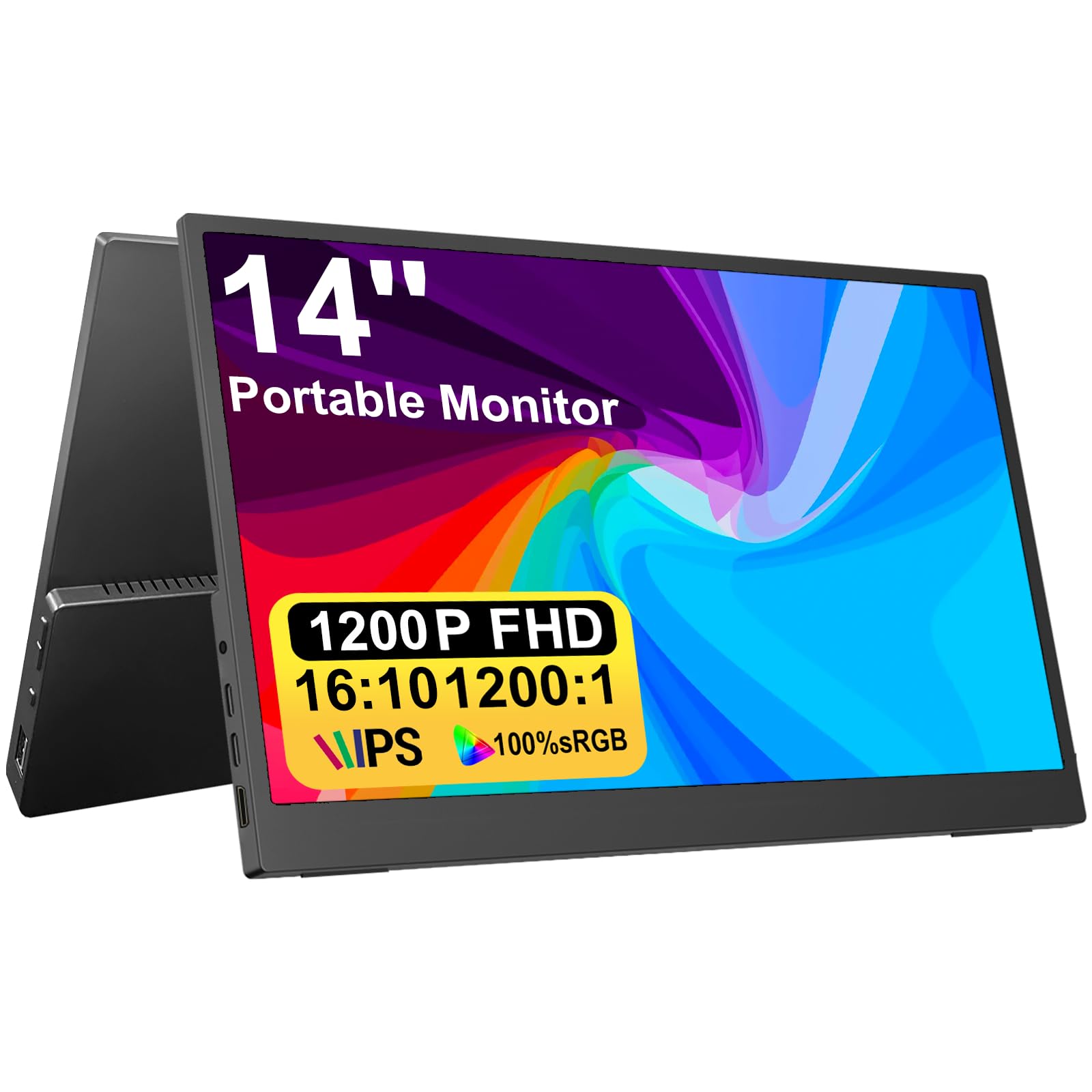 Topmonitor 14 Portable Monitor Touchscreen, 1200P FHD IPS Travel Monitor with Tempered Glass,10-Point Touch, Dual Speakers & Kic