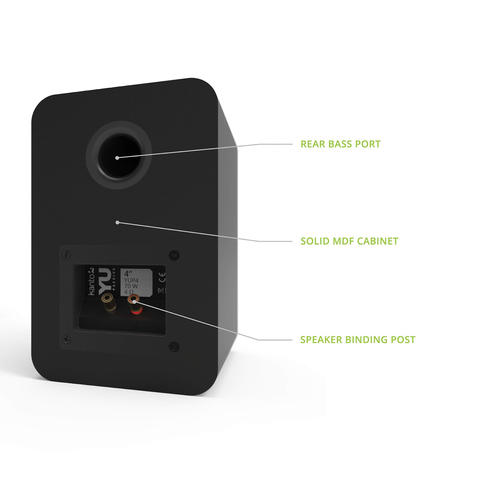 Kanto Yu Passive 4'' Passive Bookshelf Speakers With 1'' Silk Dome Tweeter | External Amplifier Required | Pair | Matte Black