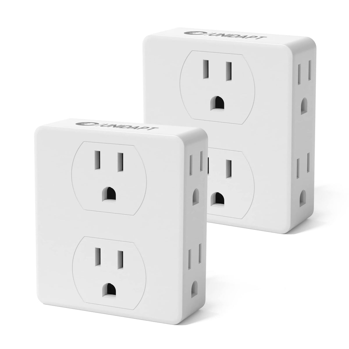 Multi Plug Outlet Splitter, Unidapt Multiple Outlet Extender Adapter With 6 Electrical Outlets, Side Outlet Splitter Box, Wall Tap Power Plug Expander For Home Hotel Office Dorm Essentials, 2 Pack