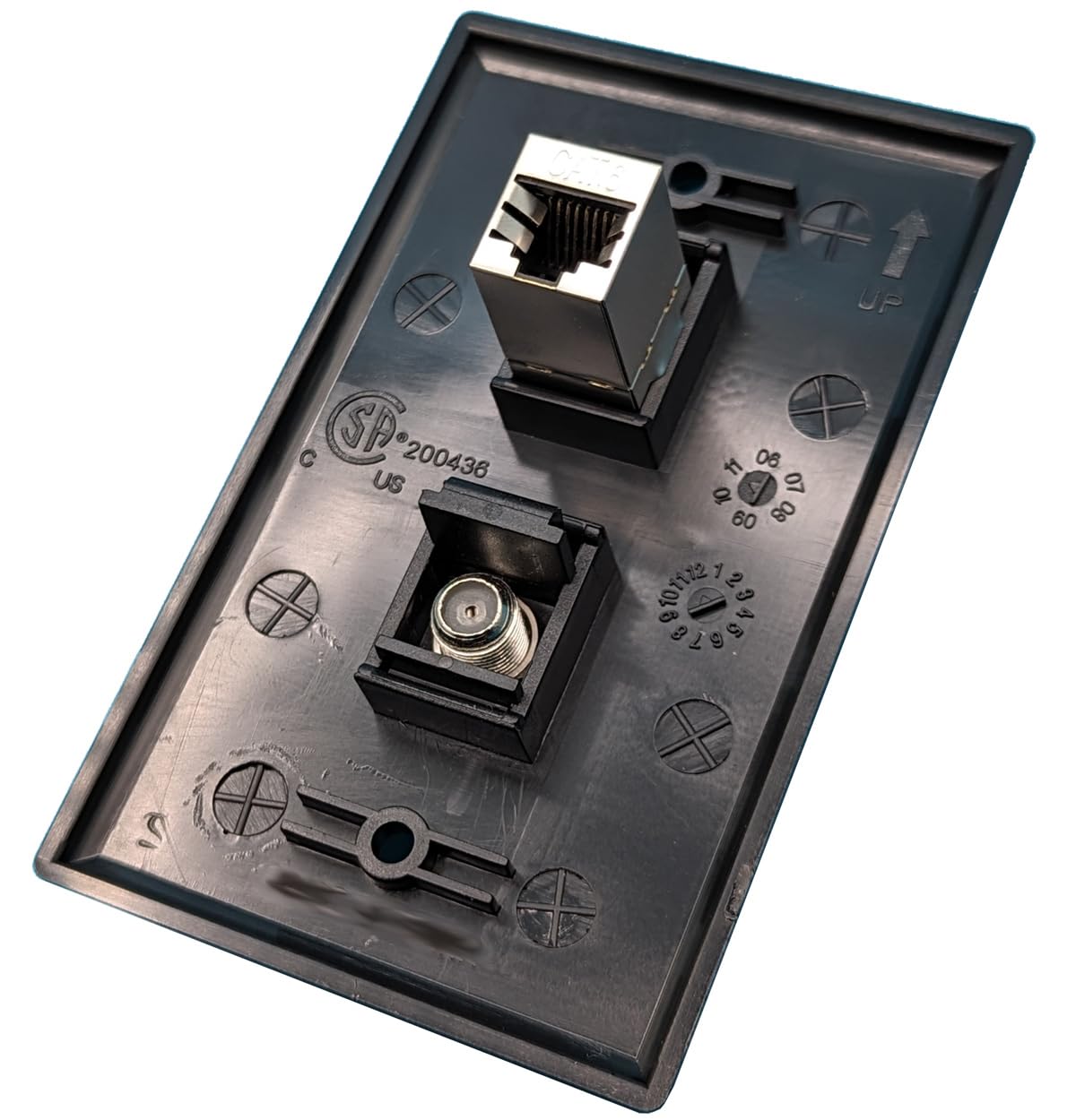 Riteav 1 Gang Wall Plate (Black) 2 Port   Cat6 (Shielded) Coax (Black)
