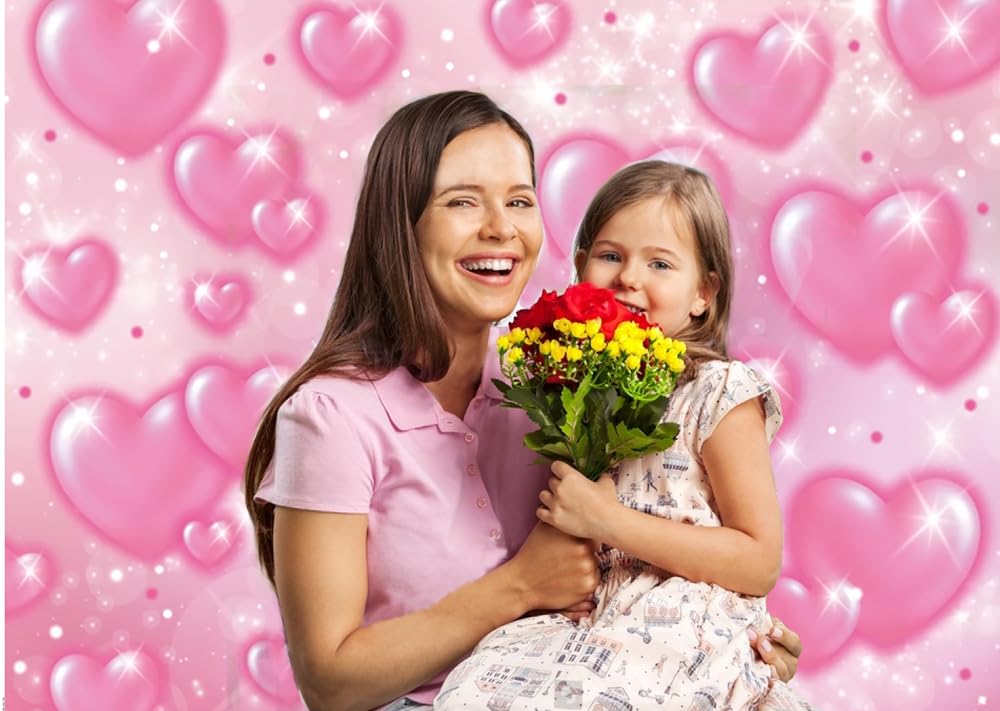 Chaiya 8X6Ft Early 2000S Photography Backdrop Pink Hearts Romantic Valentine'S Day Background Baby Shower Birthday Girl Party Ba