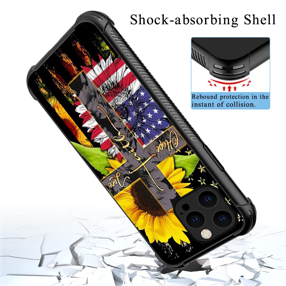 ZHEGAILIAN iPhone 13 Case Faith Sunflower USA Flag Shockproof Reinforced Corners TPU & Acrylic 6.1 inch