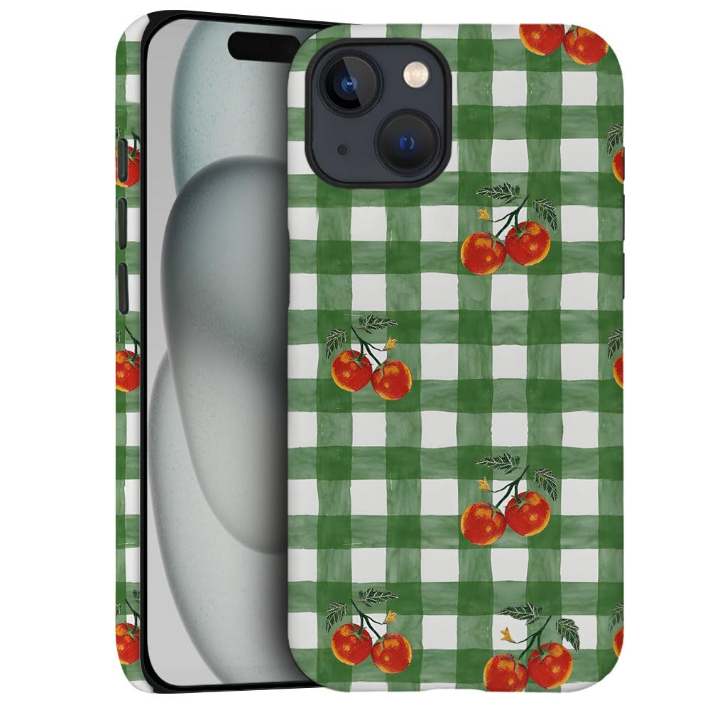 Generic Case for iPhone 14 Plus - [Drop Protection Phone Cover] - Hybrid Case for Girl Women - Tomato Gingham Green