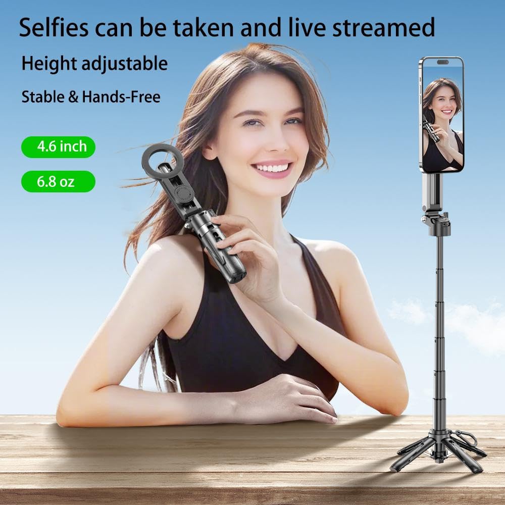 Esimen Magnetic Mini Selfie Stick For Iphone/Android -Portable Pocket Tripod With Detachable Remote, 2-In-1 Magnetic Suction & C