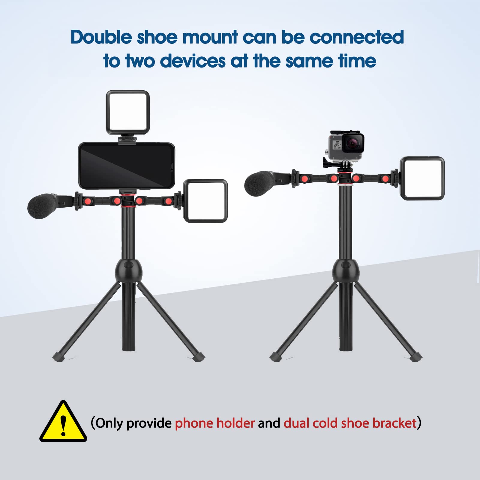 Chromlives Cold Shoe Mount Adapter With Phone Clip,Rotatable Dual Cold Shoe Extension Bracket Hot Shoe Mount Adapter For Led Lig