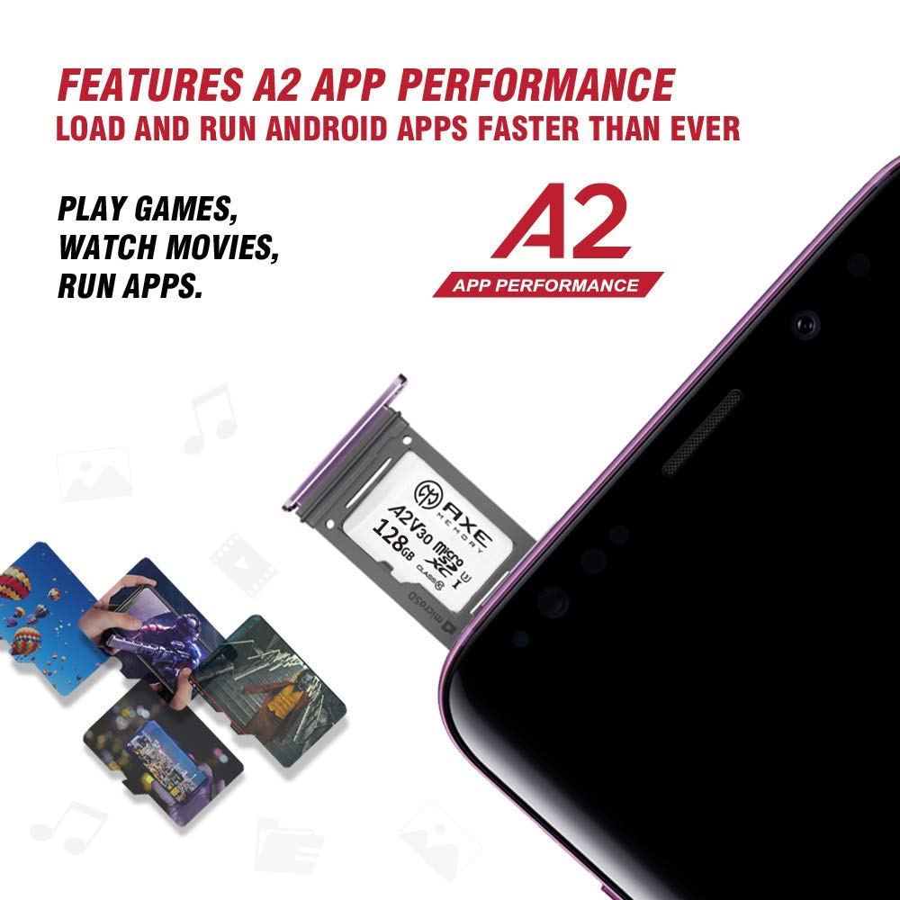 Axe Memory 128Gb Micro Sd Card 4K Ultra Full Hd Video Premium Speed Microsdxc Up To 100Mb/S A2 V30 Uhs I U3, With Sd Adapter