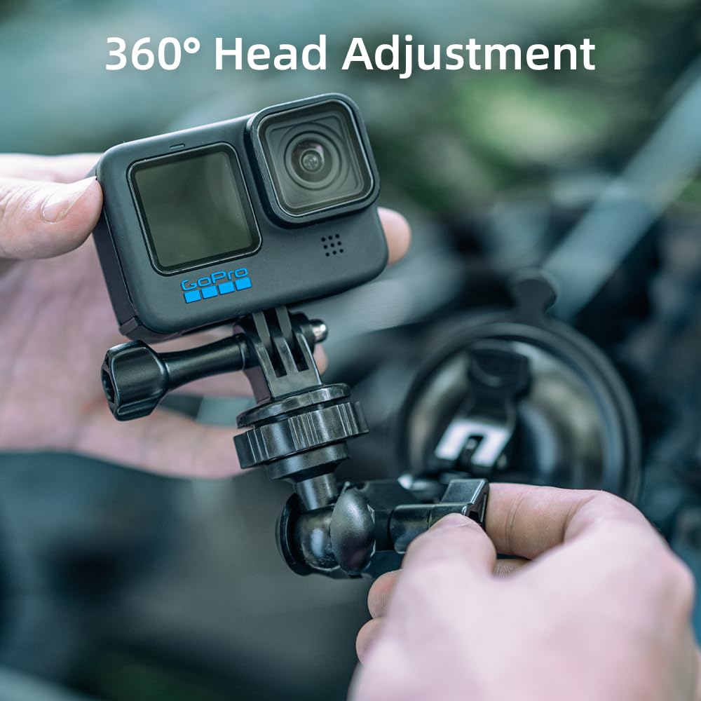 Surewo Suction Cup Car Mount For Gopro,Windshield Window Dashboard Holder With Phone Clip Compatible With Gopro Hero 13/12/11/10