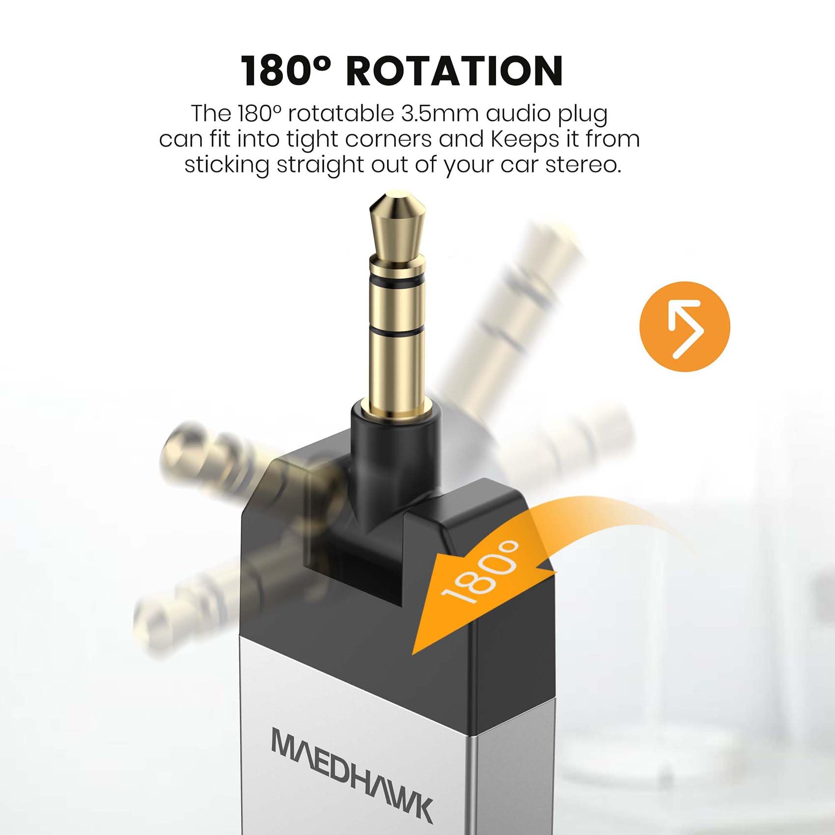 Bluetooth Aux Adapter For Car, Maedhawk Aux To Bluetooth 5.2 Audio Receiver For Car Home Stereo Speaker Headphone, Rotatable 3.5Mm Wireless Aux Bluetooth Car Adapter, Handsfree Calls, A2Dp