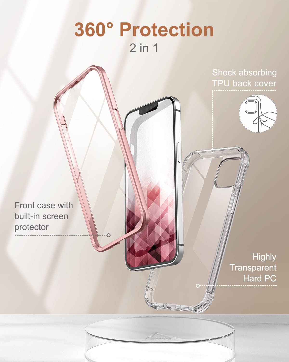 Suritch Case Compatible With Iphone 13 6.1 Inch 360 Degree Transparent Shockproof Silicone Bumper [Ultra Hybrid] Full Body Prote