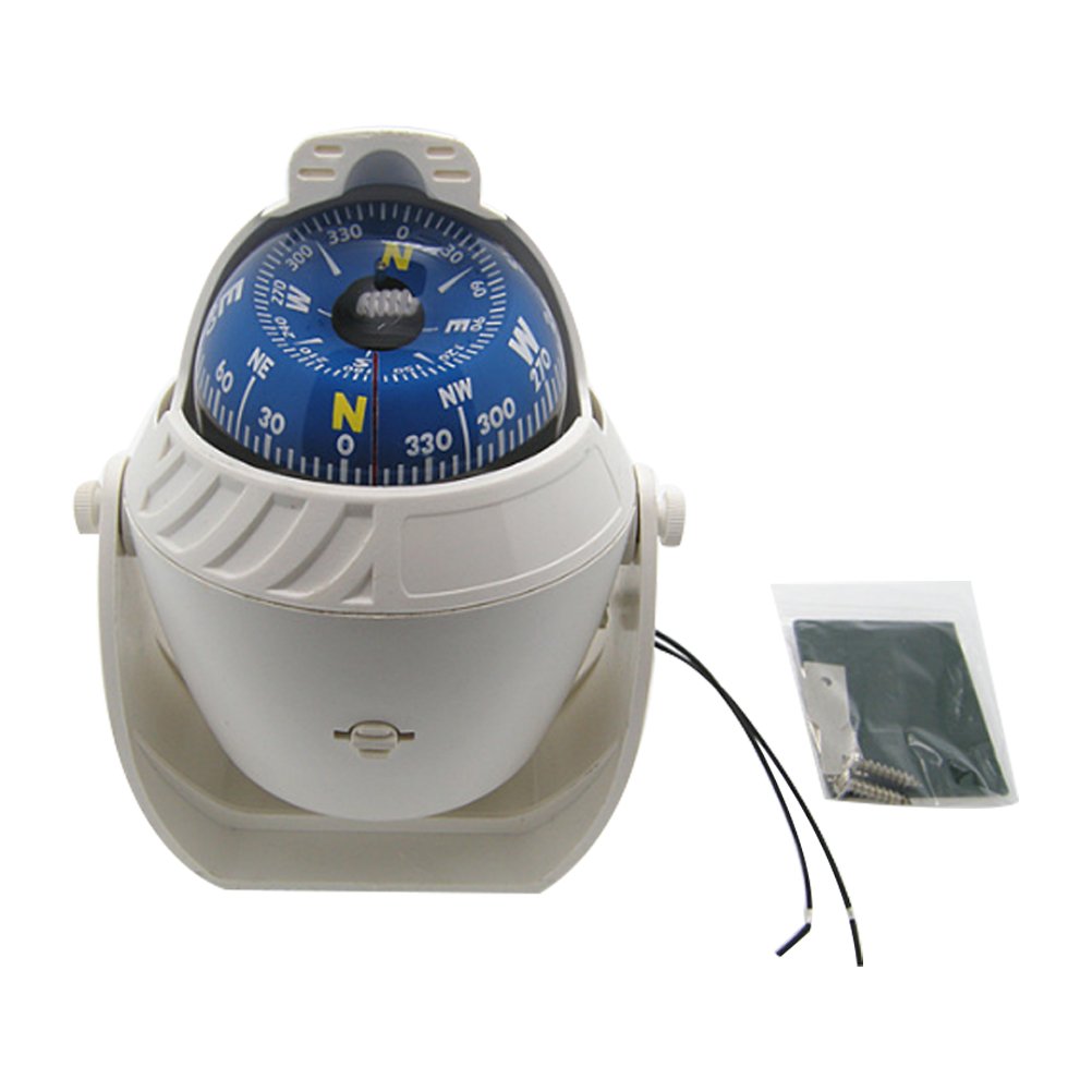 Odowalker Incandescent Light Illuminated White Marine Compass Suitable For Car Boat And Truck (White)