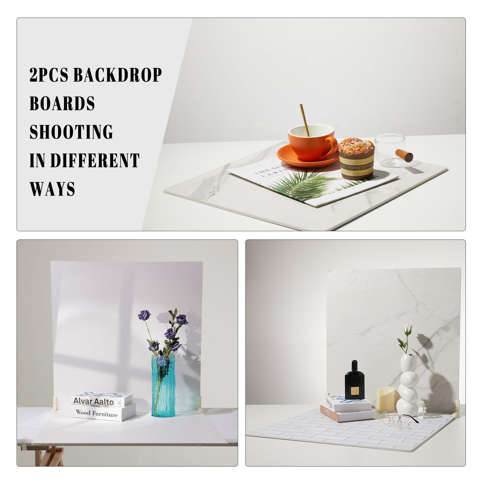 2 Pcs Boards Photo Backdrop For Flat Lay, Food Photography Background 24X24 Inch, White Marble Subway Tile Tabletop Backdrop Boa