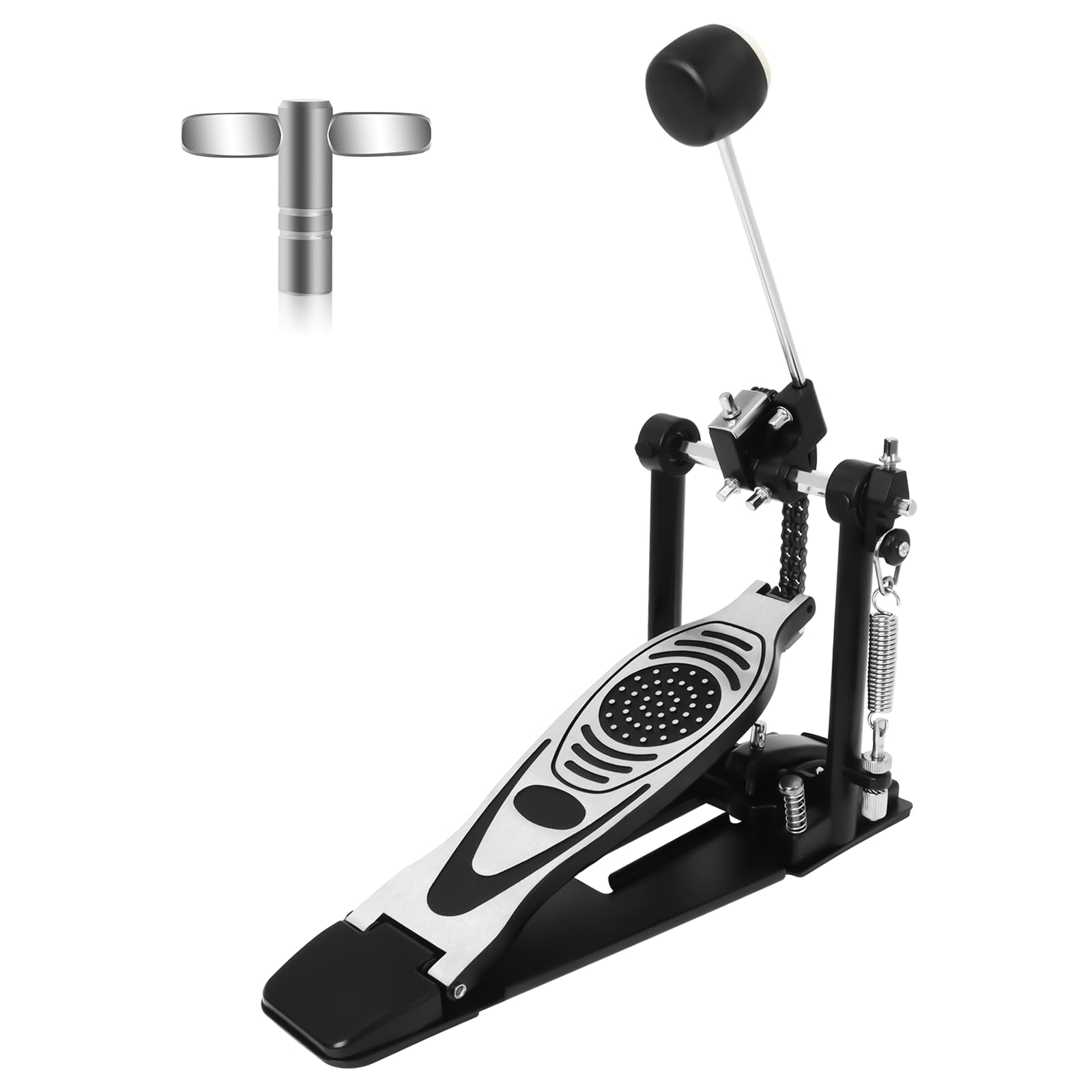 Bass Drum Pedal,Double Chain Drive Kick Pedal with Adjustable Spring & Beater Angle, Heavy-Duty Metal Foot Pedal with Non-Slip B