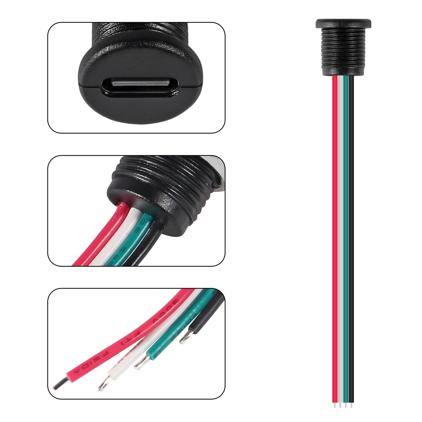 Xiitia 8Pcs Type C Female Chassis 4 Pin Type C Female Socket Connector Waterproof Jack Female Charging Port 3A Usb C Charger Plu