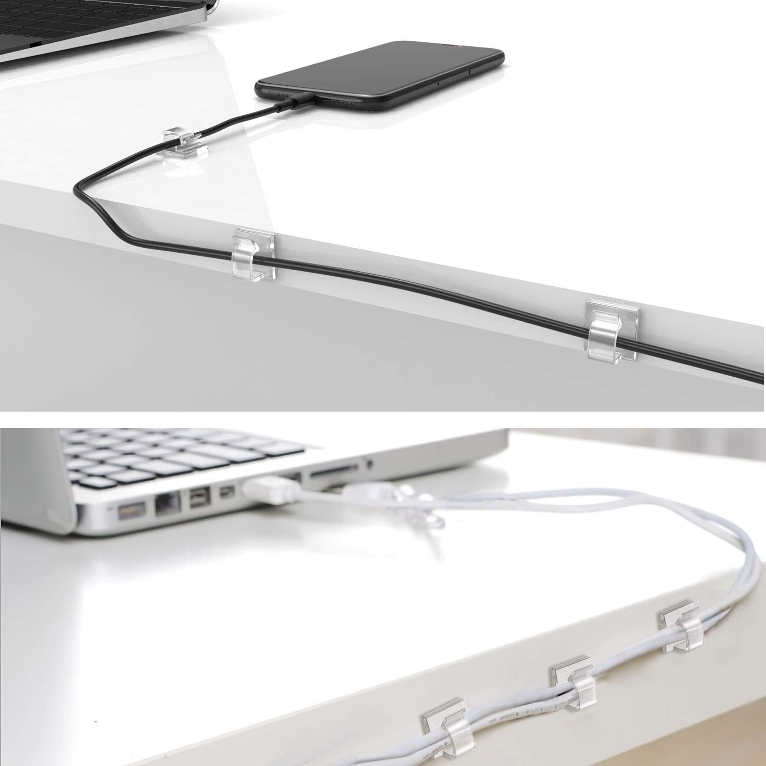 Adhesive Cable Clips 50 Pcs, Wire Clips Nylon Cable Holder Organizer Cord Management For Car, Office And Home (Clear)