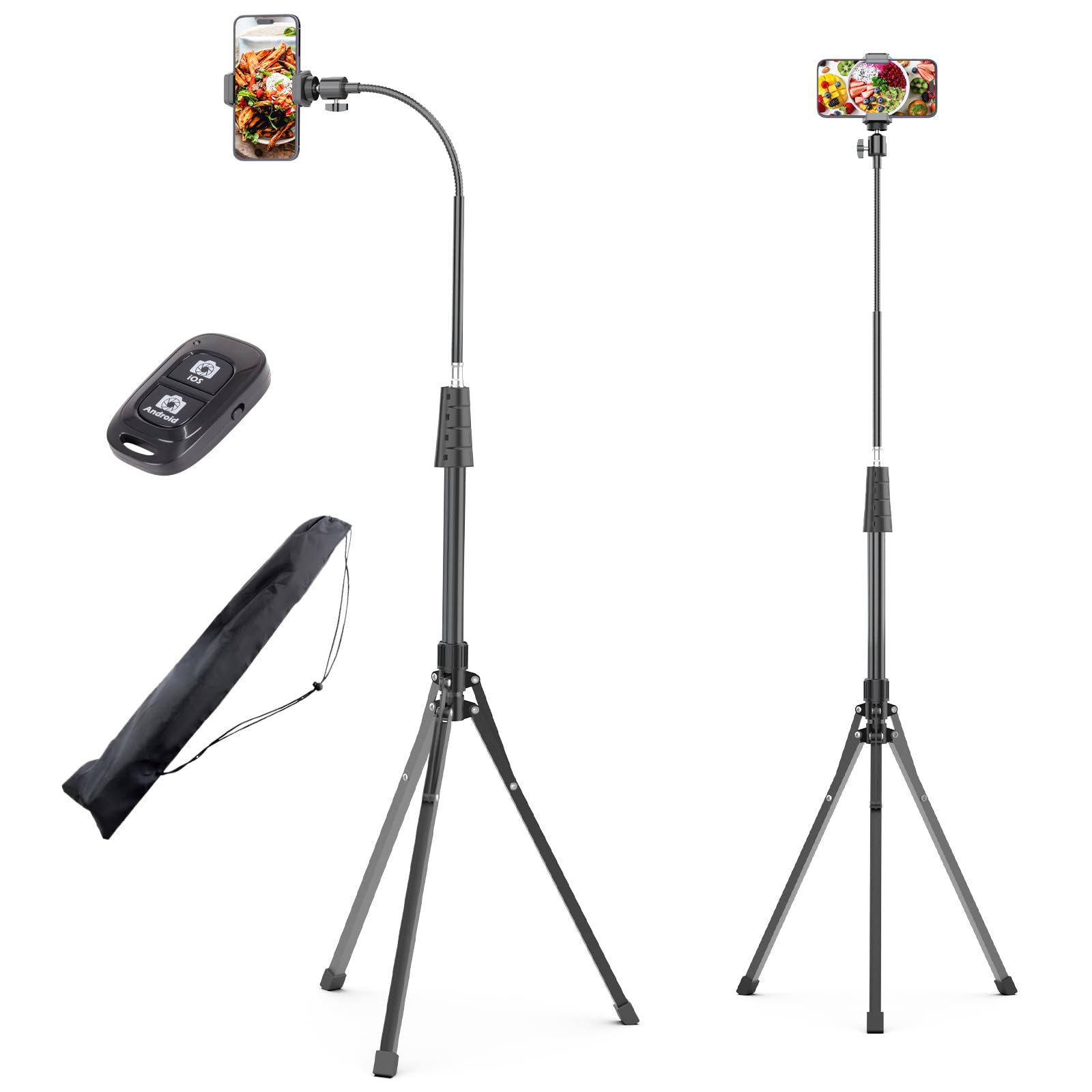 Ubeesize 92 Cell Phone Tripod Stand With 16.5 Gooseneck And Remote, Overhead Tripod With Adjustable 360Ball Head & Phone Holder
