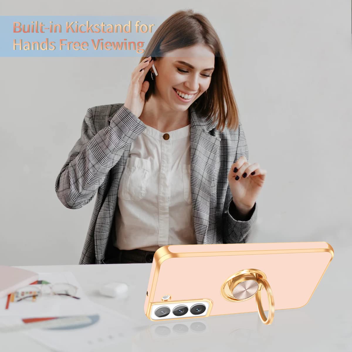 Fingic For Samsung Galaxy S22 Case,Galaxy S22 Case With 360 Ring Holder Slim Kickstand Magnetic Support Car Mount Women Girls So