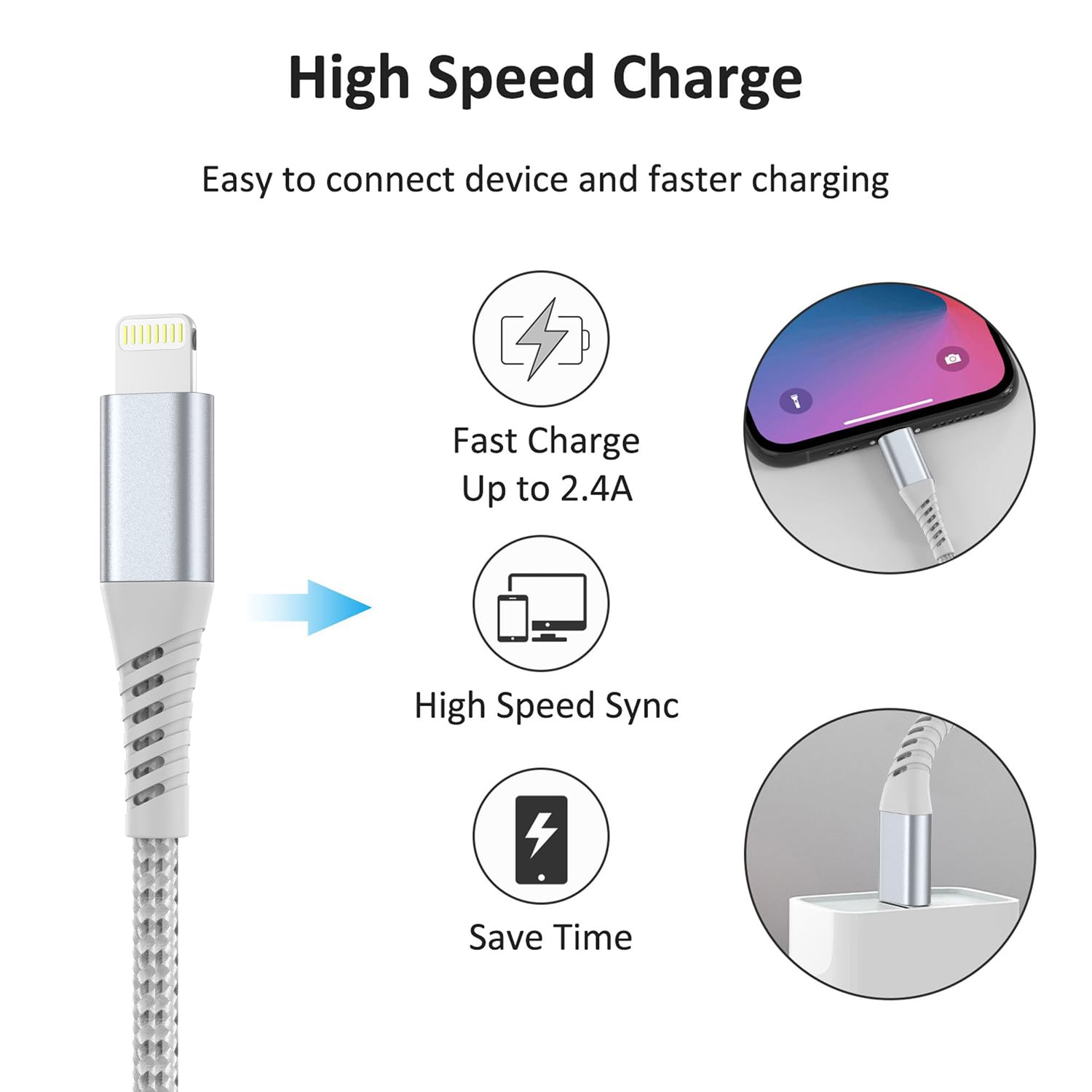 6 Inch Lightning Cable Short, 0.5 Ft 3 Pack Short Iphone Charger Cord Fast Charging Braided Usb A To Lightning Cable For Iphone