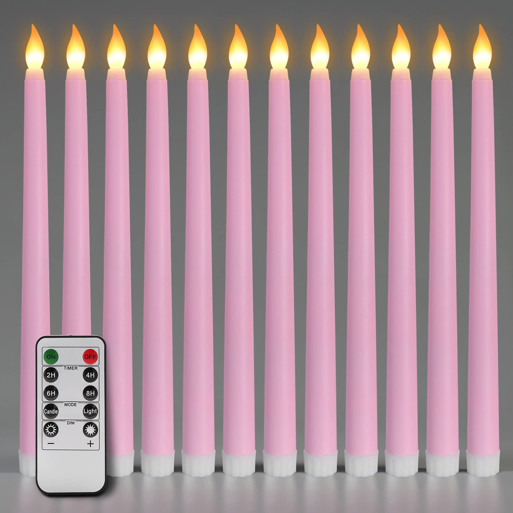 Ni Jasw Pink Flameless Taper Candles With Remote, Flickering Led Battery Operated Candlesticks Set Of 12